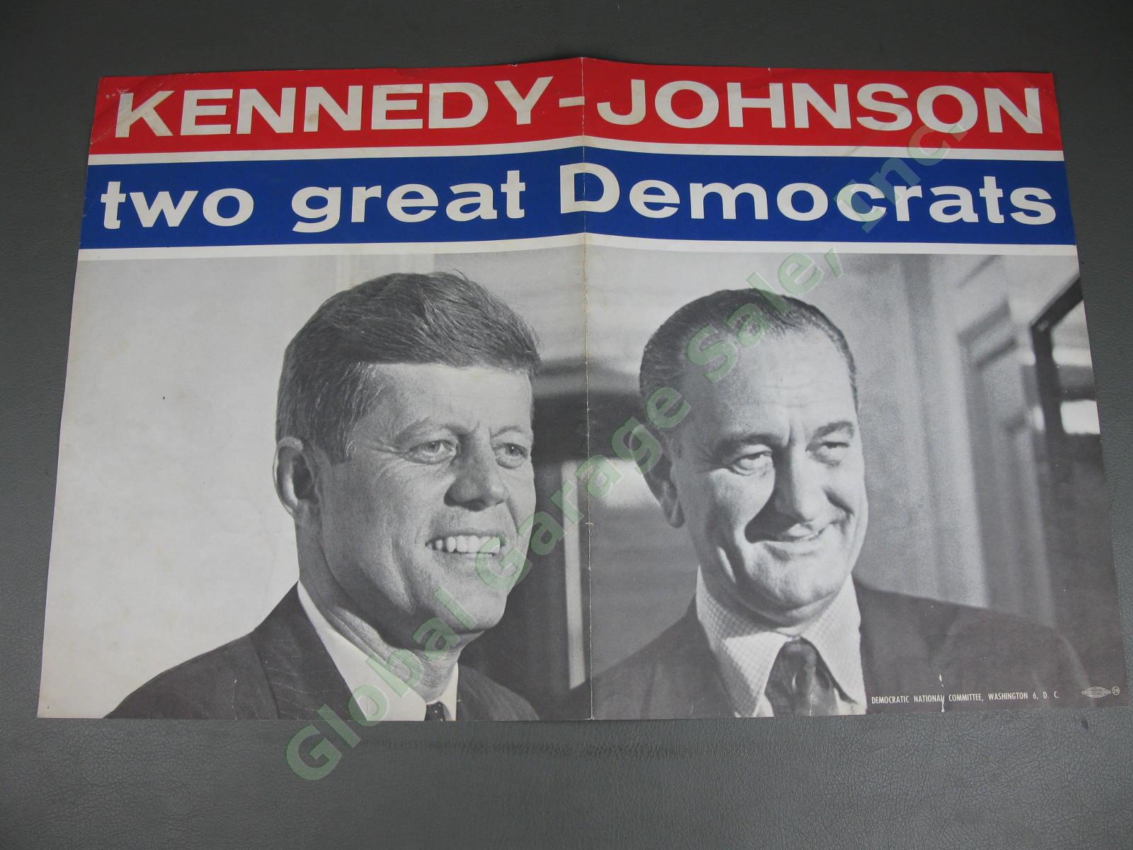 1960 Presidential Campaign Poster John F Kennedy Johnson Two Great Democrats NR