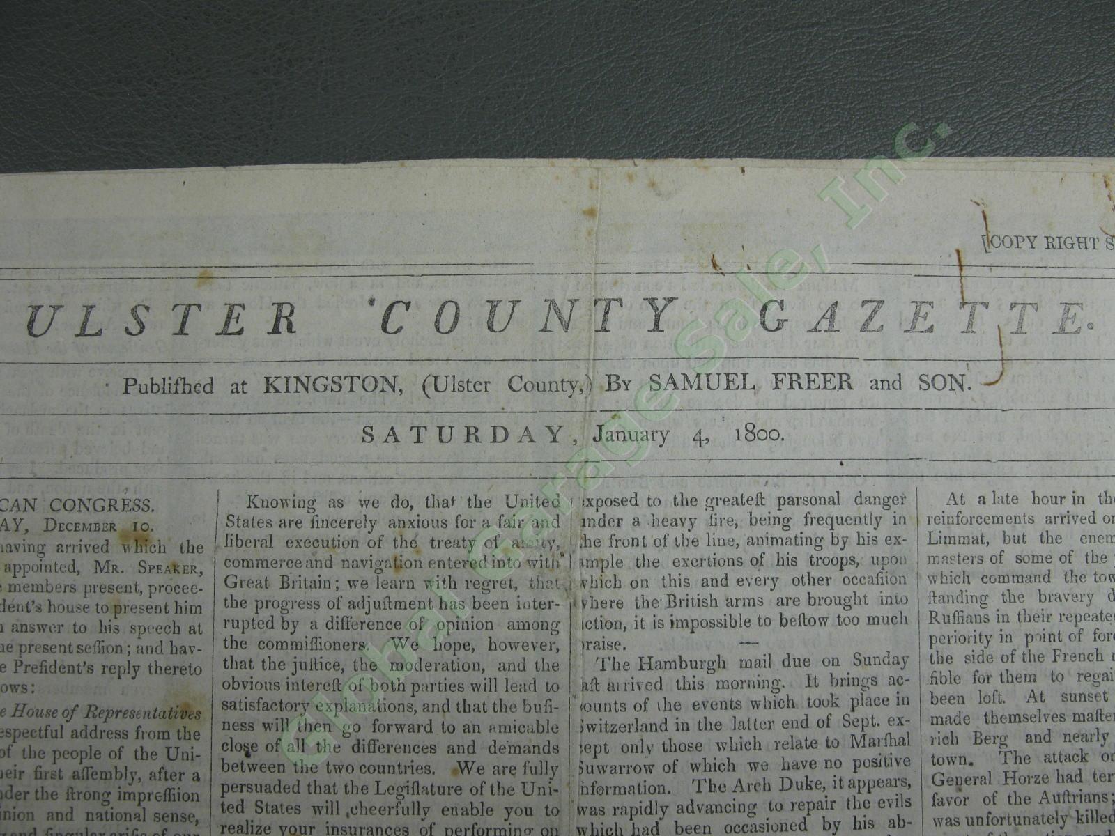 19th Century c1850 ULSTER COUNTY GAZETTE 1/4/1800 Washington Death Newspaper NR 5