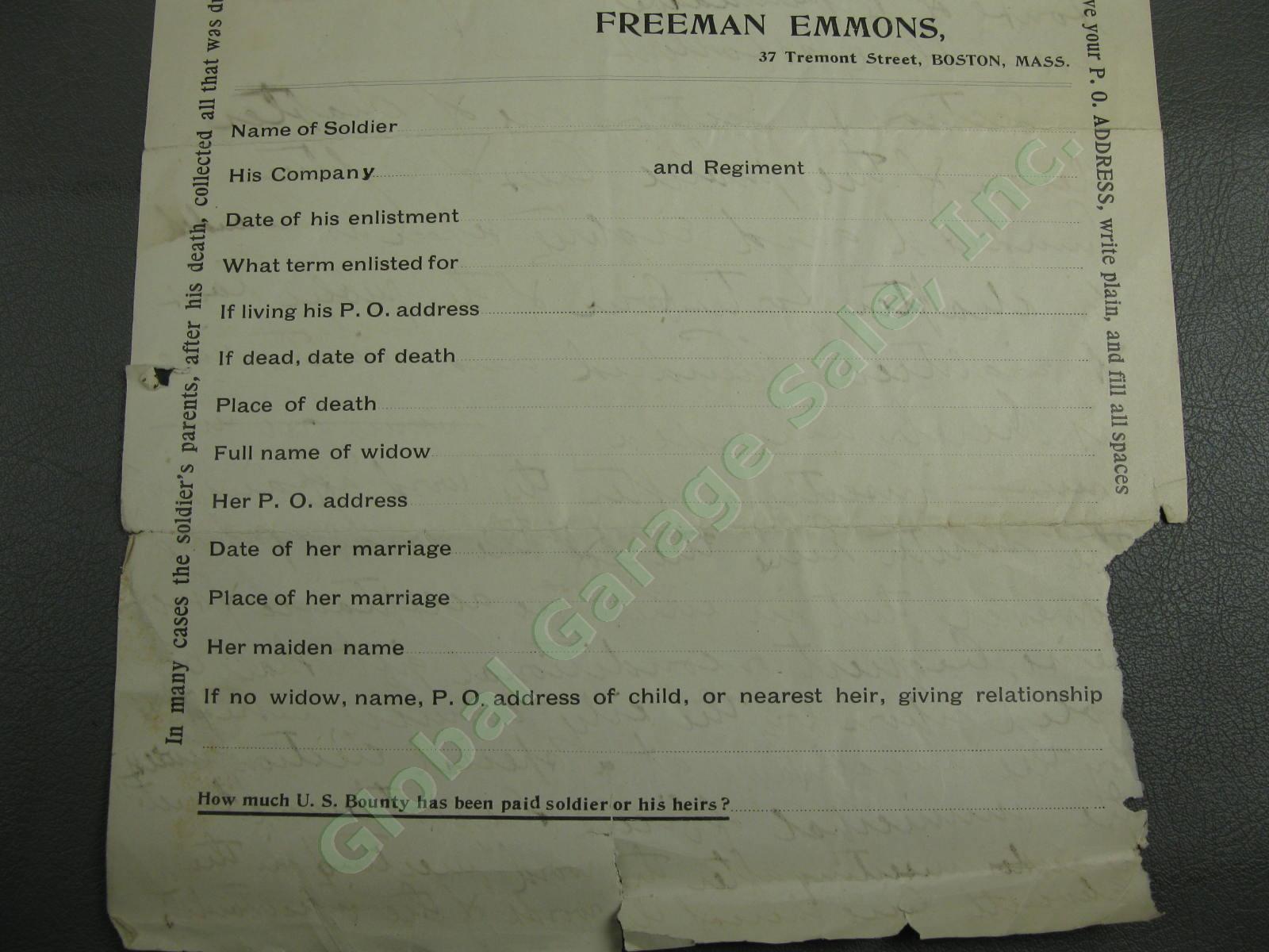 Antique 1901 Document Freeman Emmons Boston Attorney US Bounty Soldiers Death NR 2