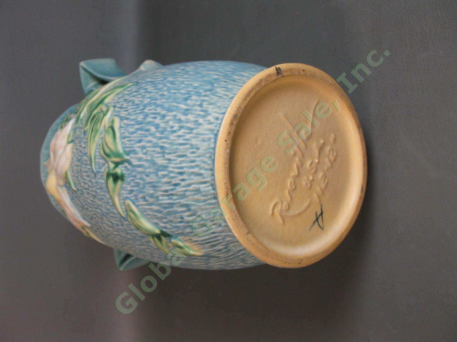 Large RARE Roseville Pottery 112-12" Inch Blue White Clematis Flower Vase Ohio 5