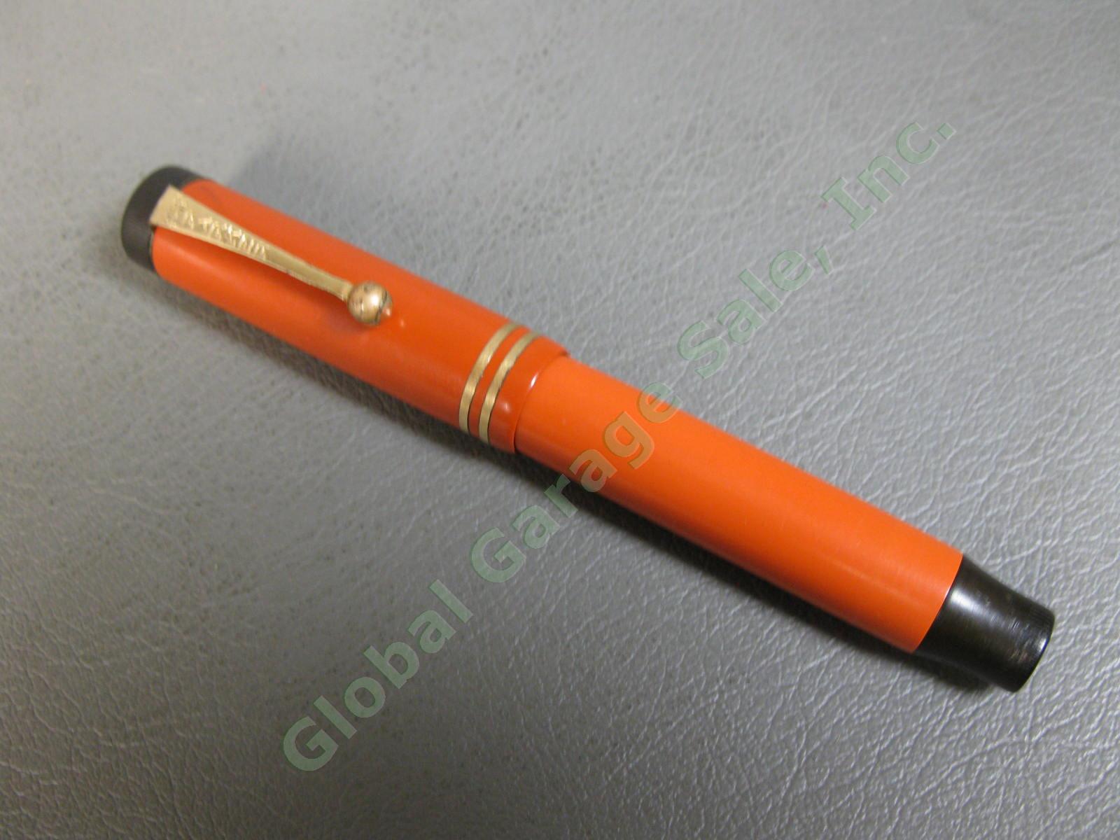 1927 Parker Duofold Jr Lucky Curve Fountain Pen Red Orange 2 Gold Cap Bands NR