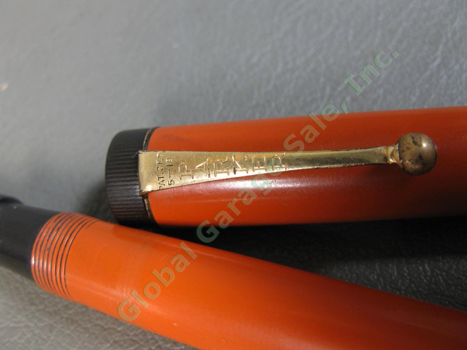 1927 Parker Duofold Jr Lucky Curve Fountain Pen Red Orange 2 Gold Cap Bands NR 4