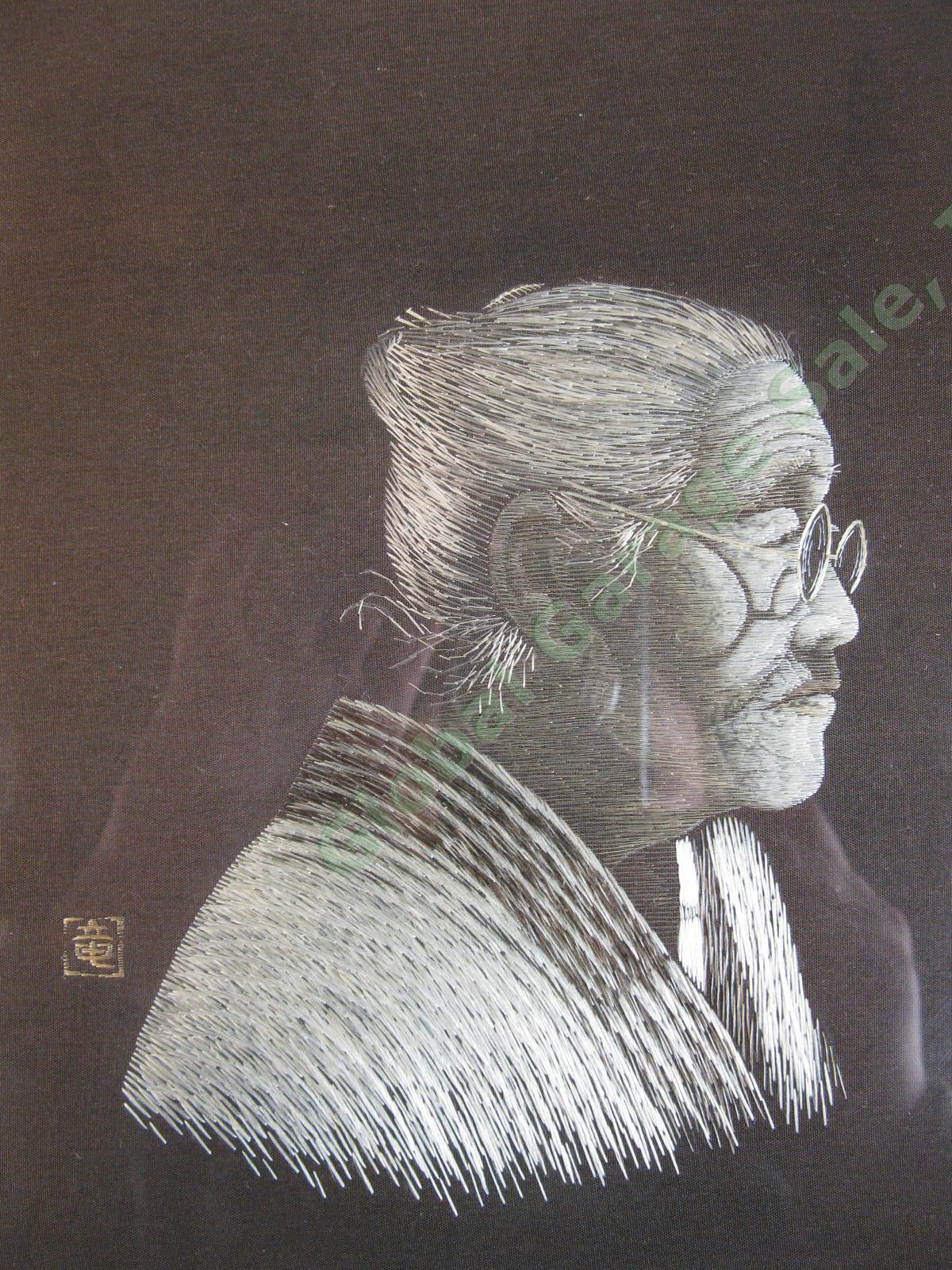 VINTAGE 1940s Uchida Art Japanese Silk Embroidery Obaasan Sobo Female Portrait 1