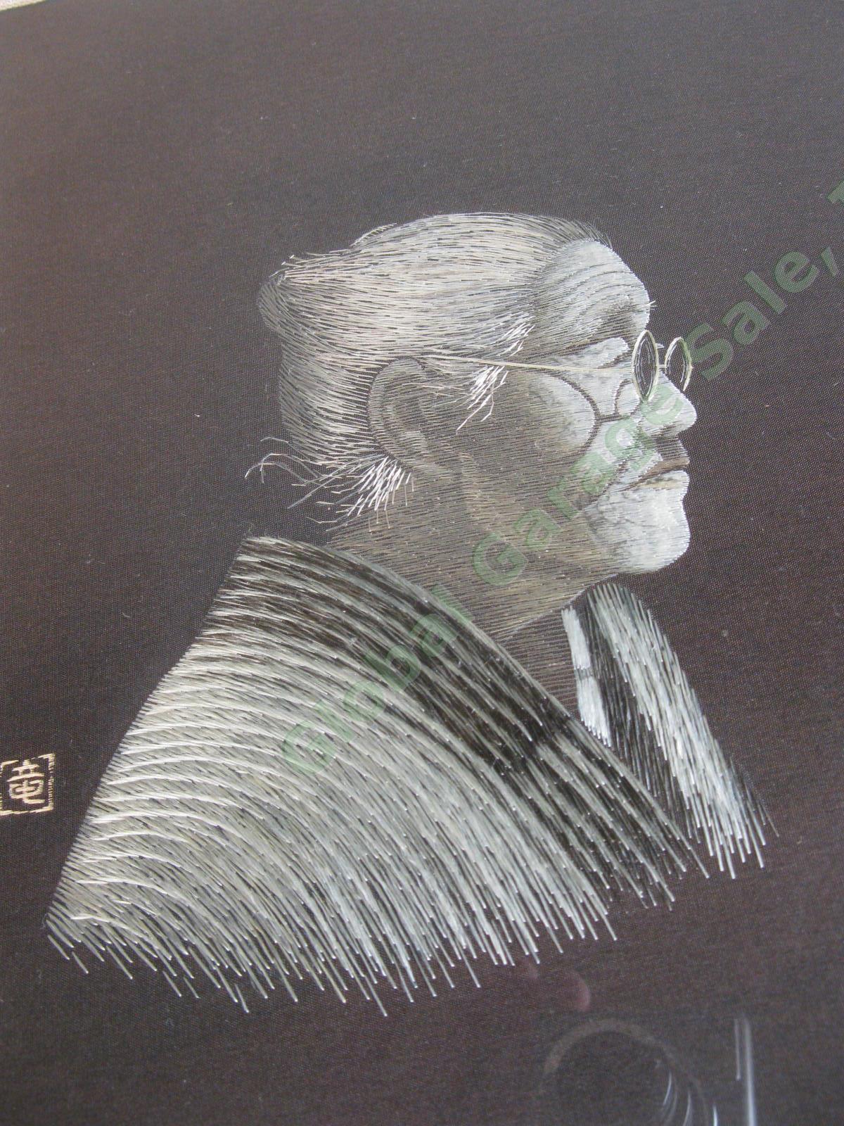 VINTAGE 1940s Uchida Art Japanese Silk Embroidery Obaasan Sobo Female Portrait 9