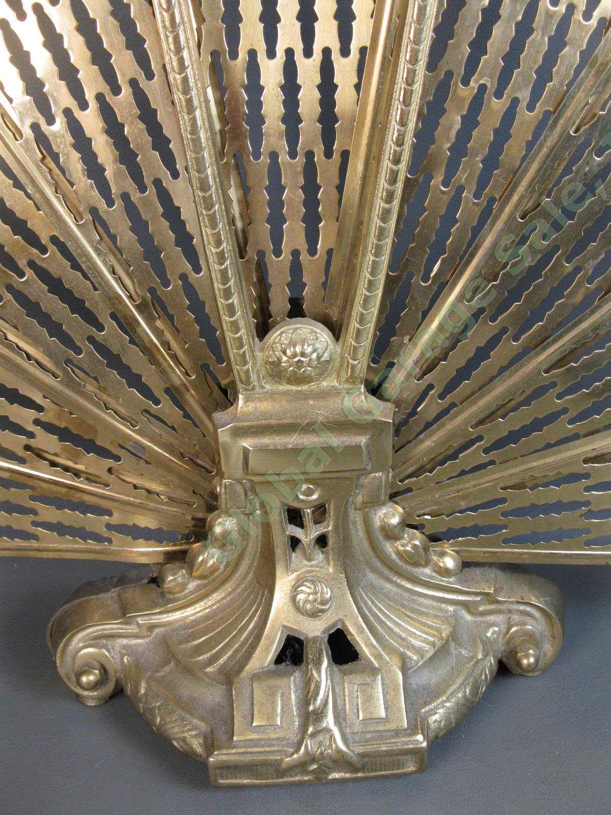 VINTAGE MCM Art Deco Brass Peacock Folding Fireplace Screen Fan Victorian Cameo 2