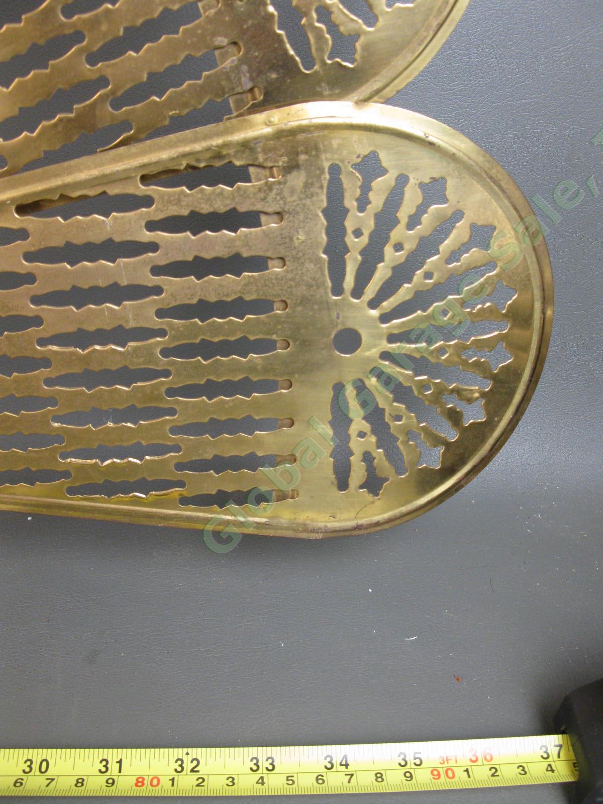 VINTAGE MCM Art Deco Brass Peacock Folding Fireplace Screen Fan Victorian Cameo 8