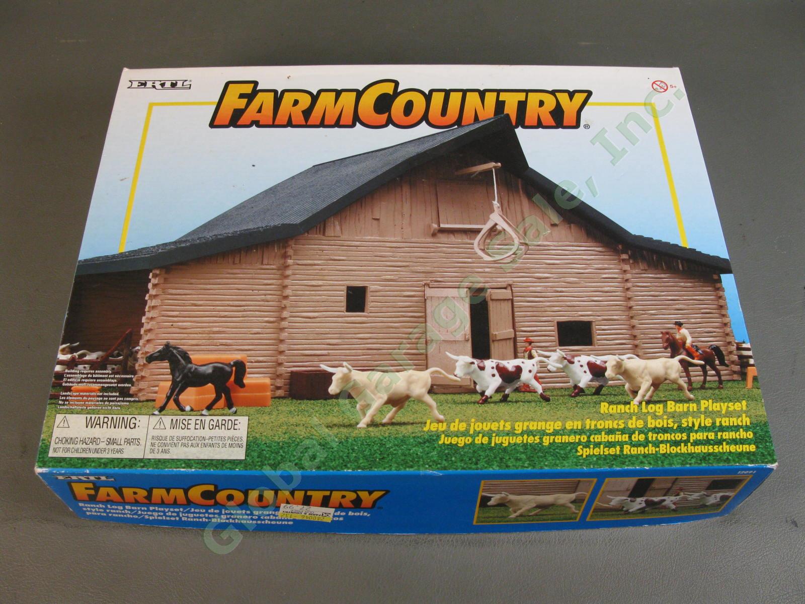NEW Ertl Farm Country #12091 Ranch Log Barn Playset Longhorn Cattle COMPLETE NR