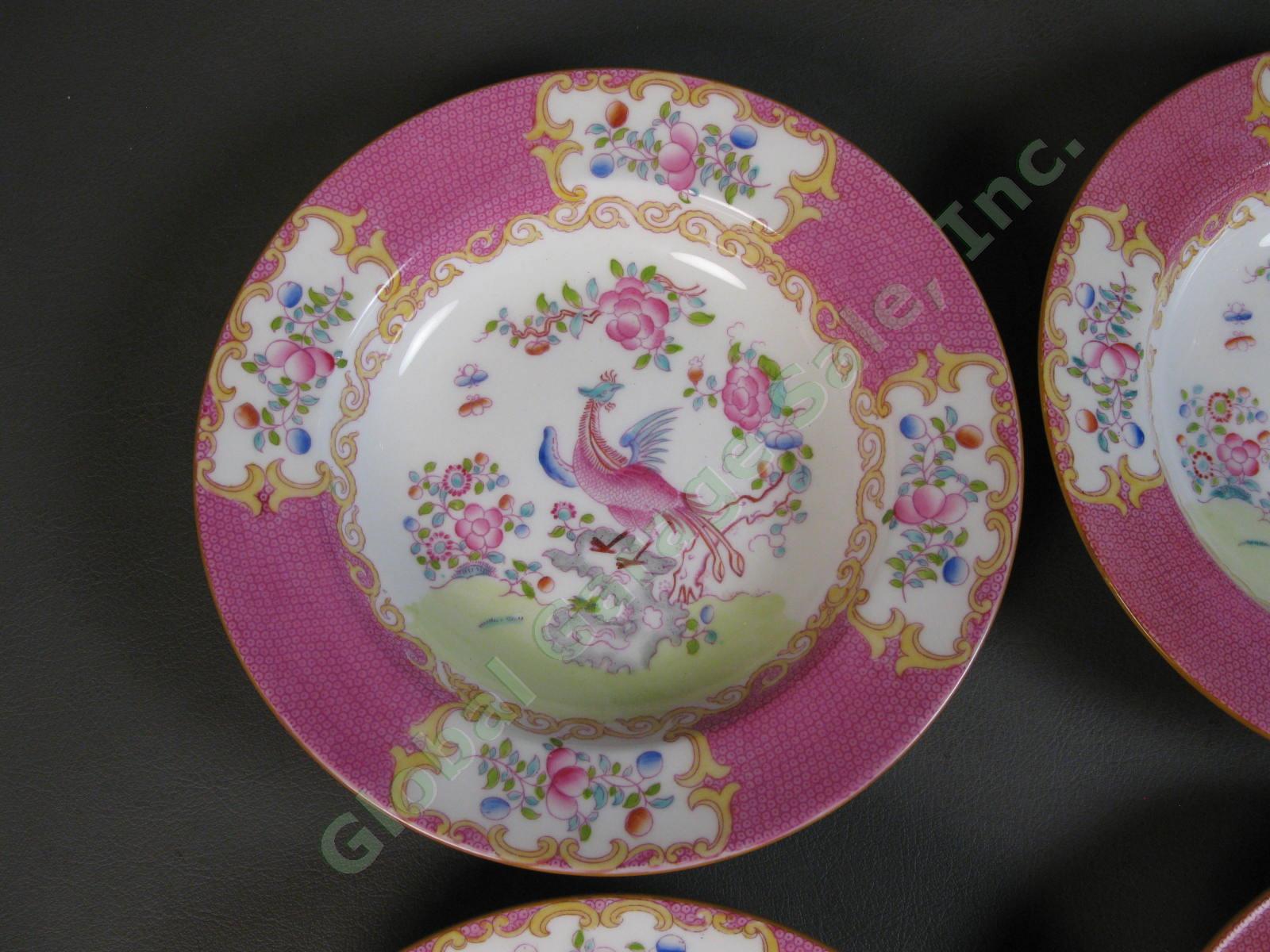 SET of 6 RARE Minton Cockatrice Pink 8" Inch Rimmed Soup Bowl LOT Globe Wreath 2