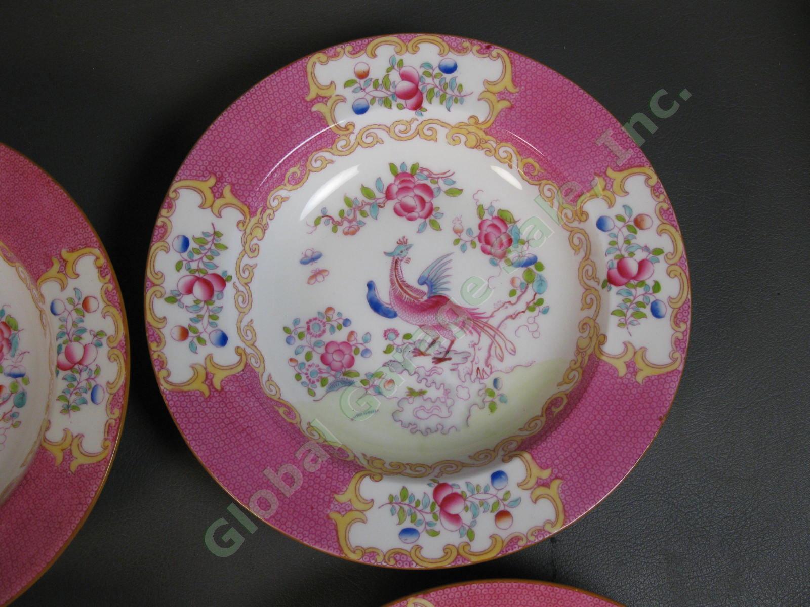 SET of 6 RARE Minton Cockatrice Pink 8" Inch Rimmed Soup Bowl LOT Globe Wreath 4
