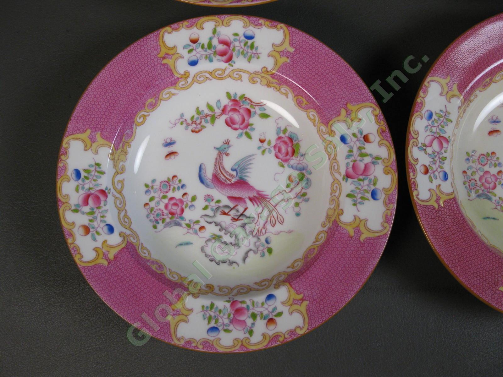 SET of 6 RARE Minton Cockatrice Pink 8" Inch Rimmed Soup Bowl LOT Globe Wreath 5