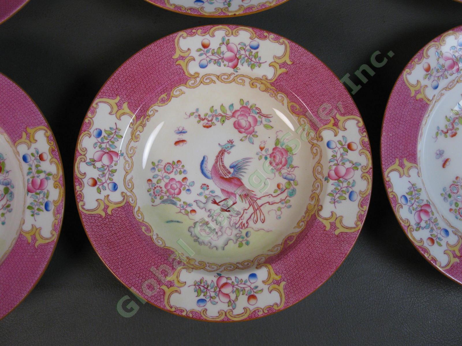 SET of 6 RARE Minton Cockatrice Pink 8" Inch Rimmed Soup Bowl LOT Globe Wreath 6