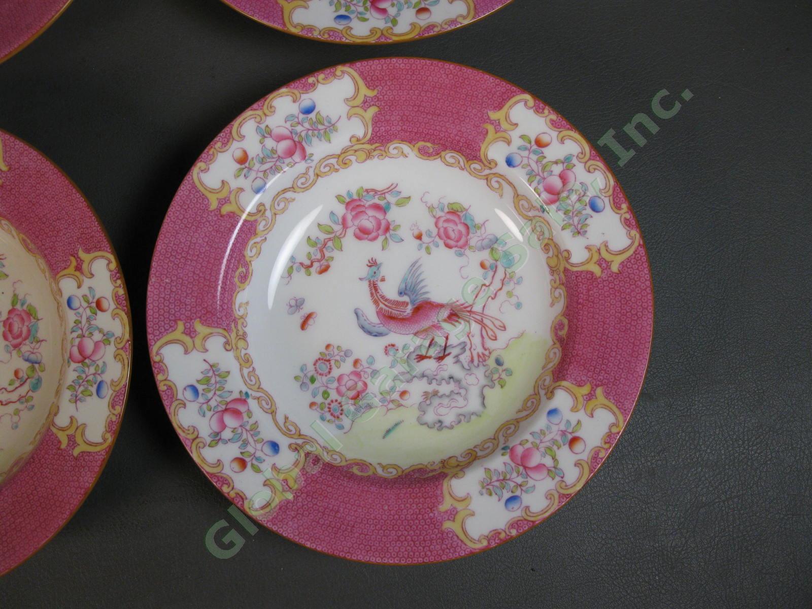 SET of 6 RARE Minton Cockatrice Pink 8" Inch Rimmed Soup Bowl LOT Globe Wreath 7