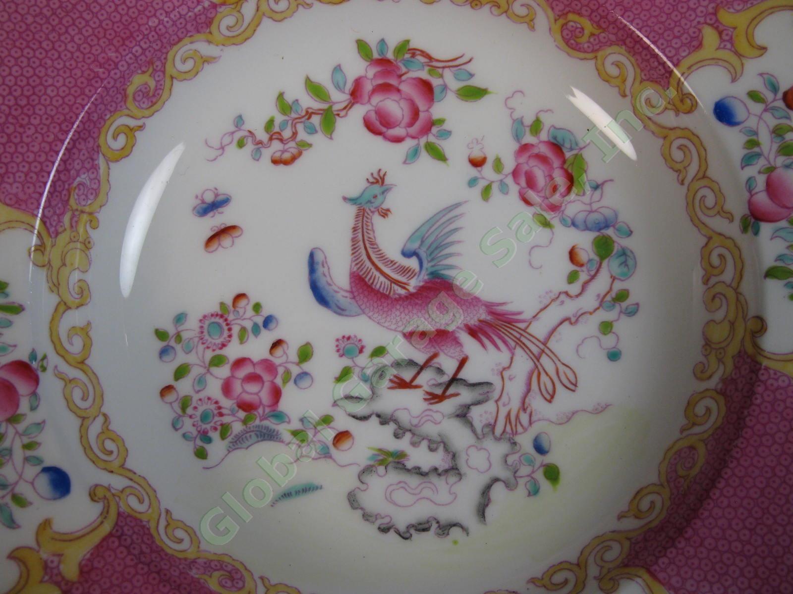 SET of 6 RARE Minton Cockatrice Pink 8" Inch Rimmed Soup Bowl LOT Globe Wreath 10