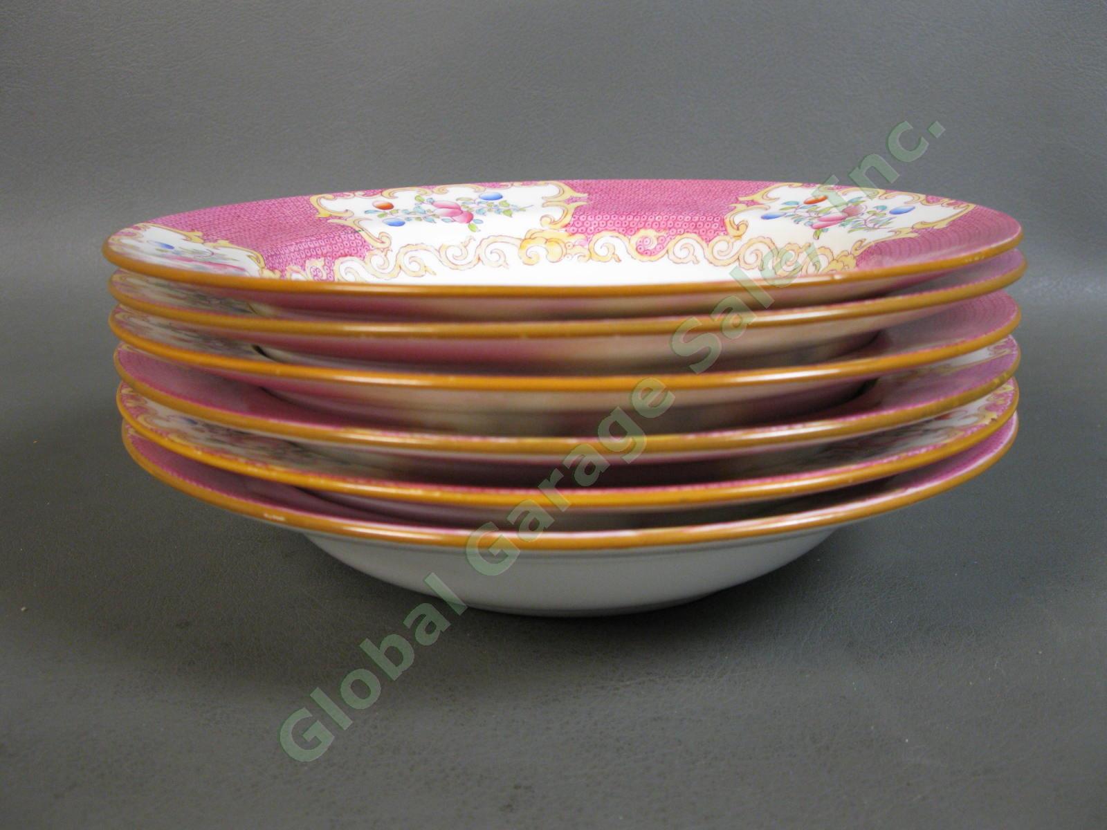 SET of 6 RARE Minton Cockatrice Pink 8" Inch Rimmed Soup Bowl LOT Globe Wreath 11