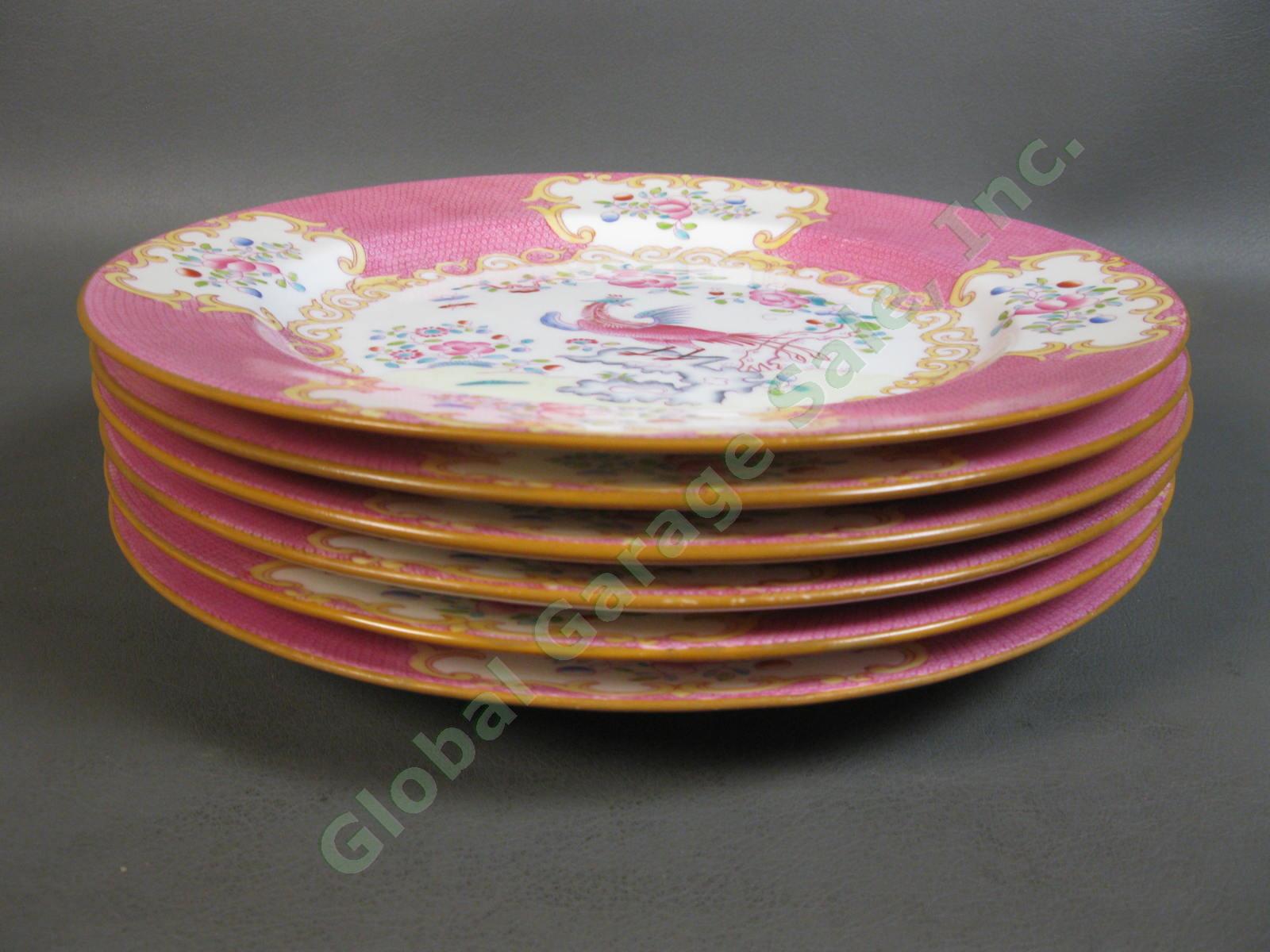 6 RARE Minton Cockatrice Pink Dinner Plate Set 10 1/2" Globe Mark Only 1 Chip NR 2