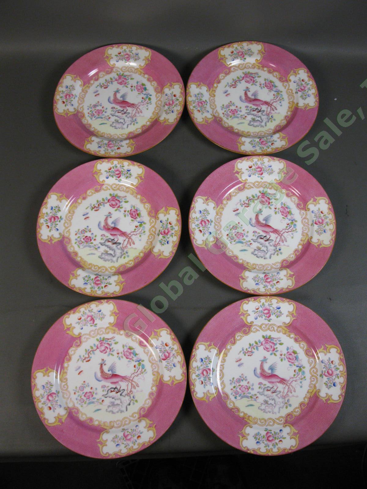 6 RARE Minton Cockatrice Pink Dinner Plate Set 10 1/2" Globe Mark Only 1 Chip NR 4