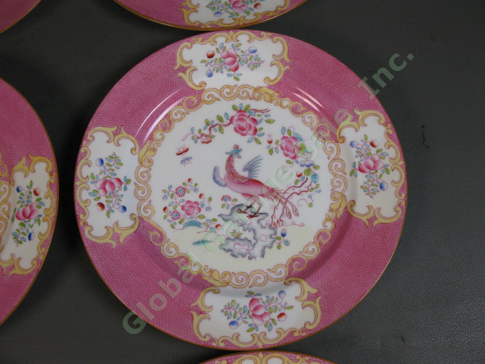 6 RARE Minton Cockatrice Pink Dinner Plate Set 10 1/2" Globe Mark Only 1 Chip NR 8