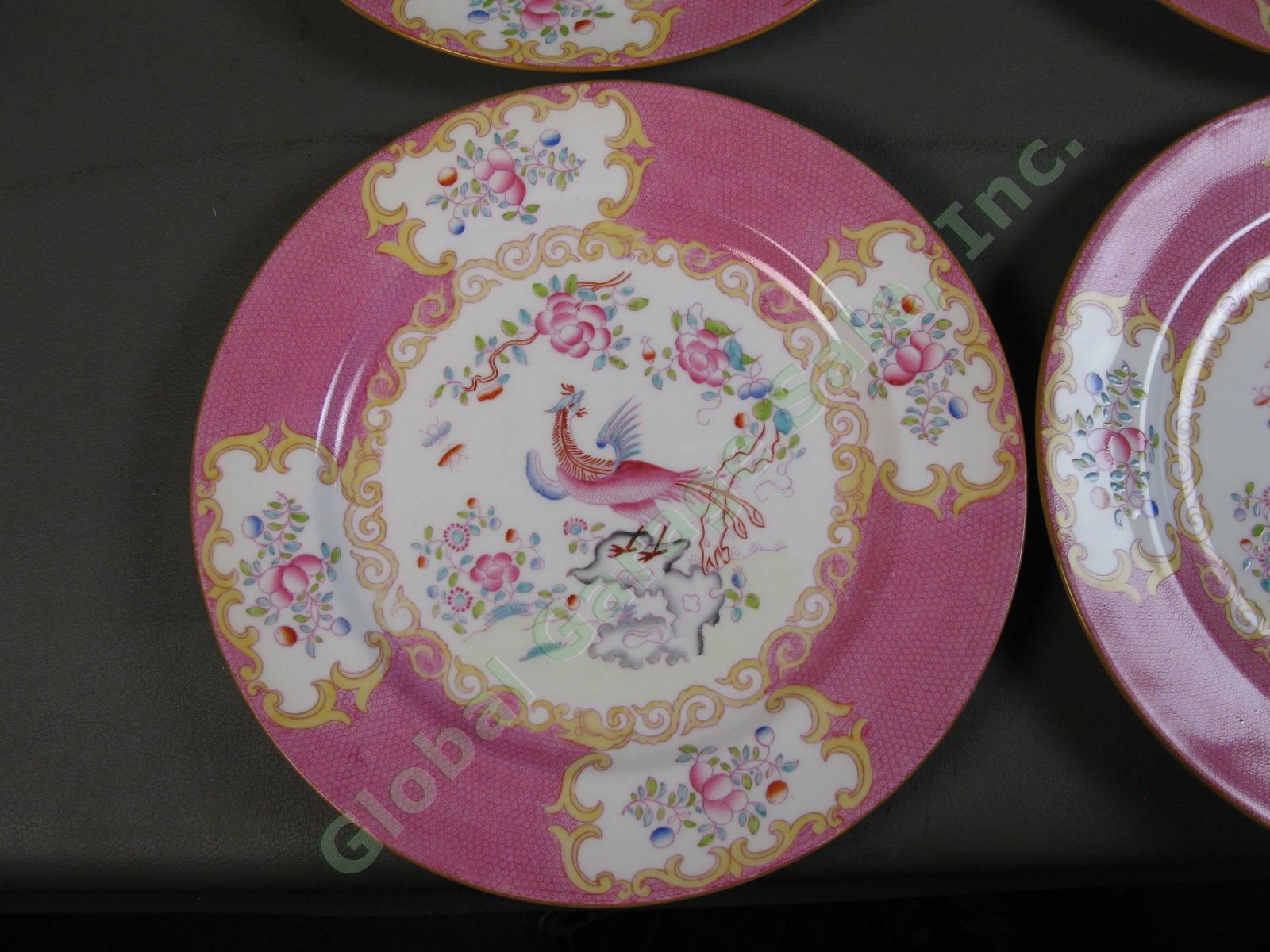 6 RARE Minton Cockatrice Pink Dinner Plate Set 10 1/2" Globe Mark Only 1 Chip NR 9