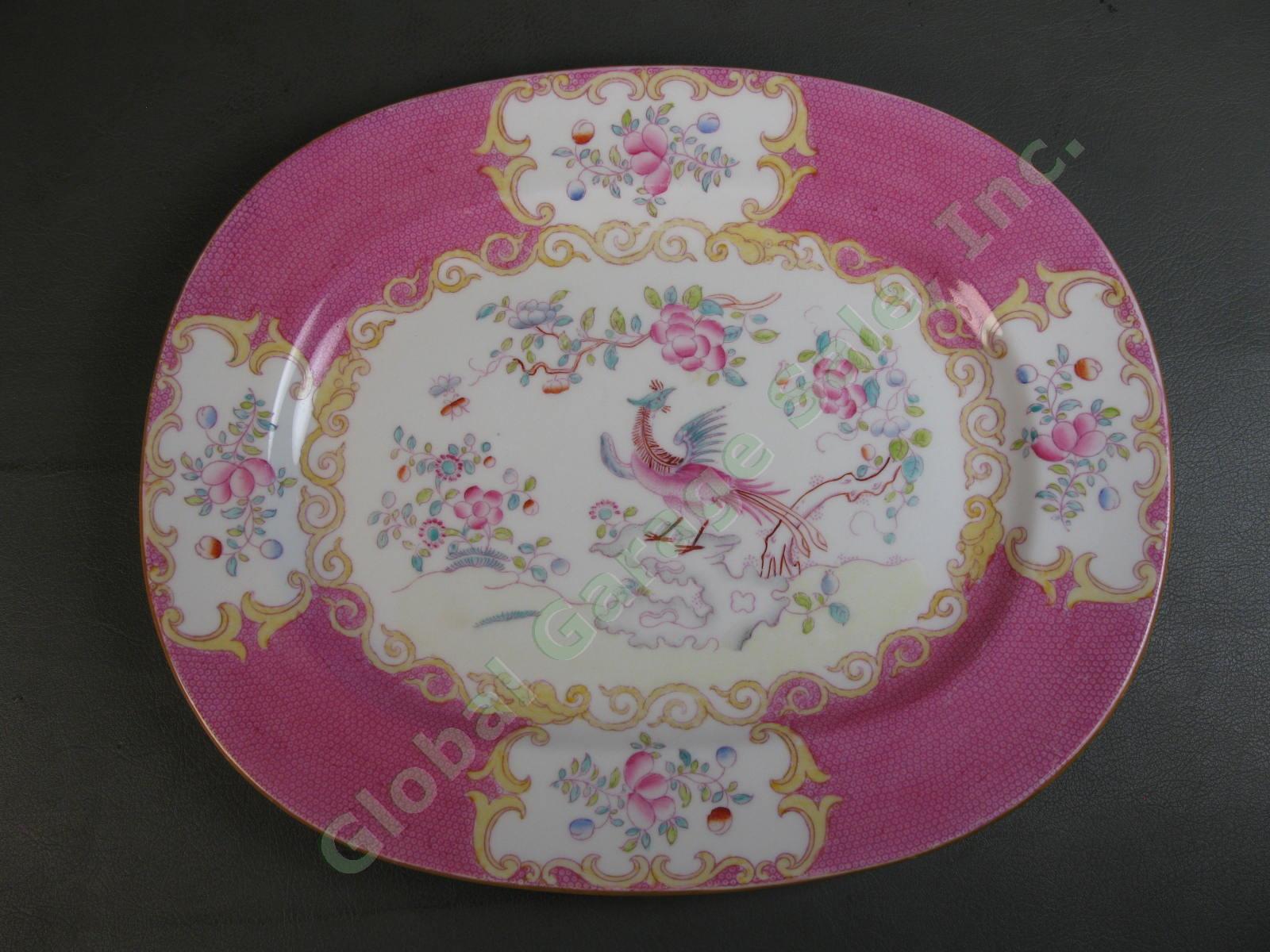 RARE Minton Cockatrice Pink 13" In Oval Serving Platter Smooth Globe Pre 1951 NR
