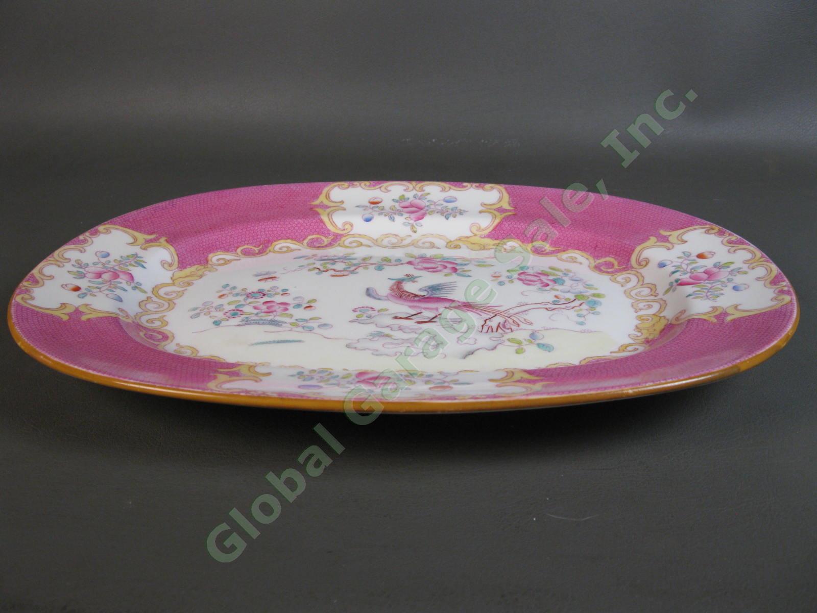 RARE Minton Cockatrice Pink 13" In Oval Serving Platter Smooth Globe Pre 1951 NR 2