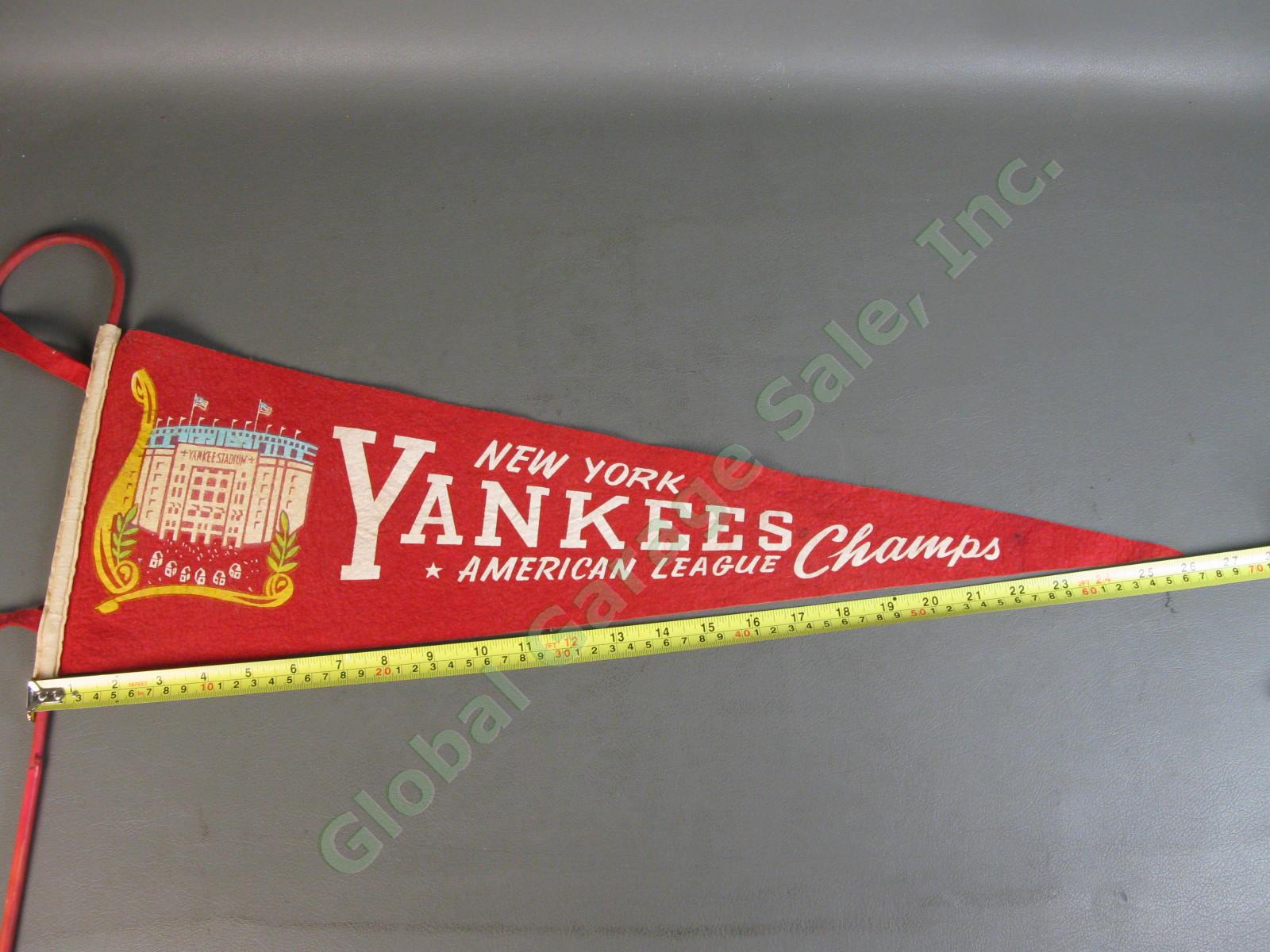 VTG 1930s New York Yankees American League Champs 3/4 Size Felt Pennant Cane Set 4