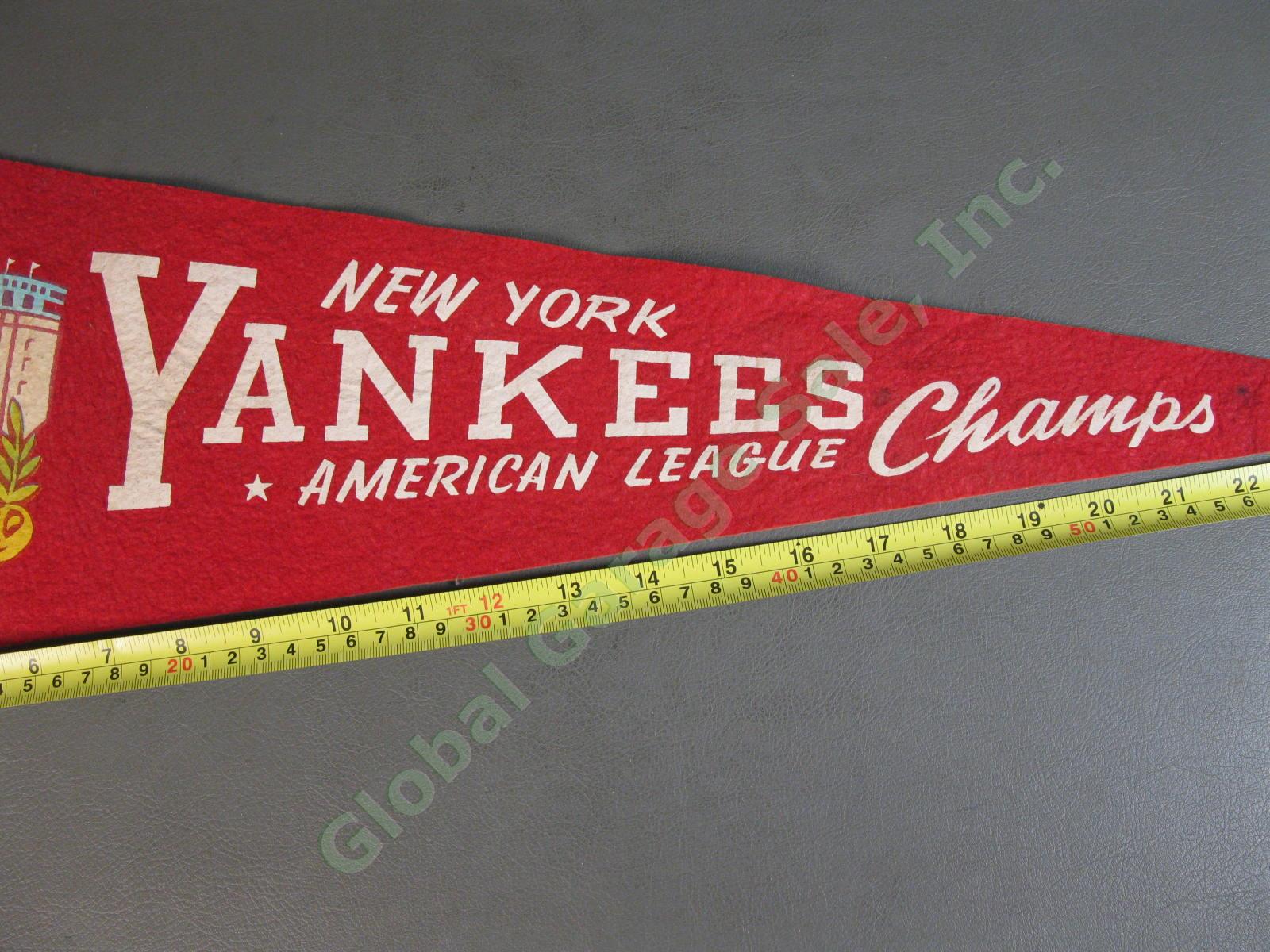 VTG 1930s New York Yankees American League Champs 3/4 Size Felt Pennant Cane Set 6