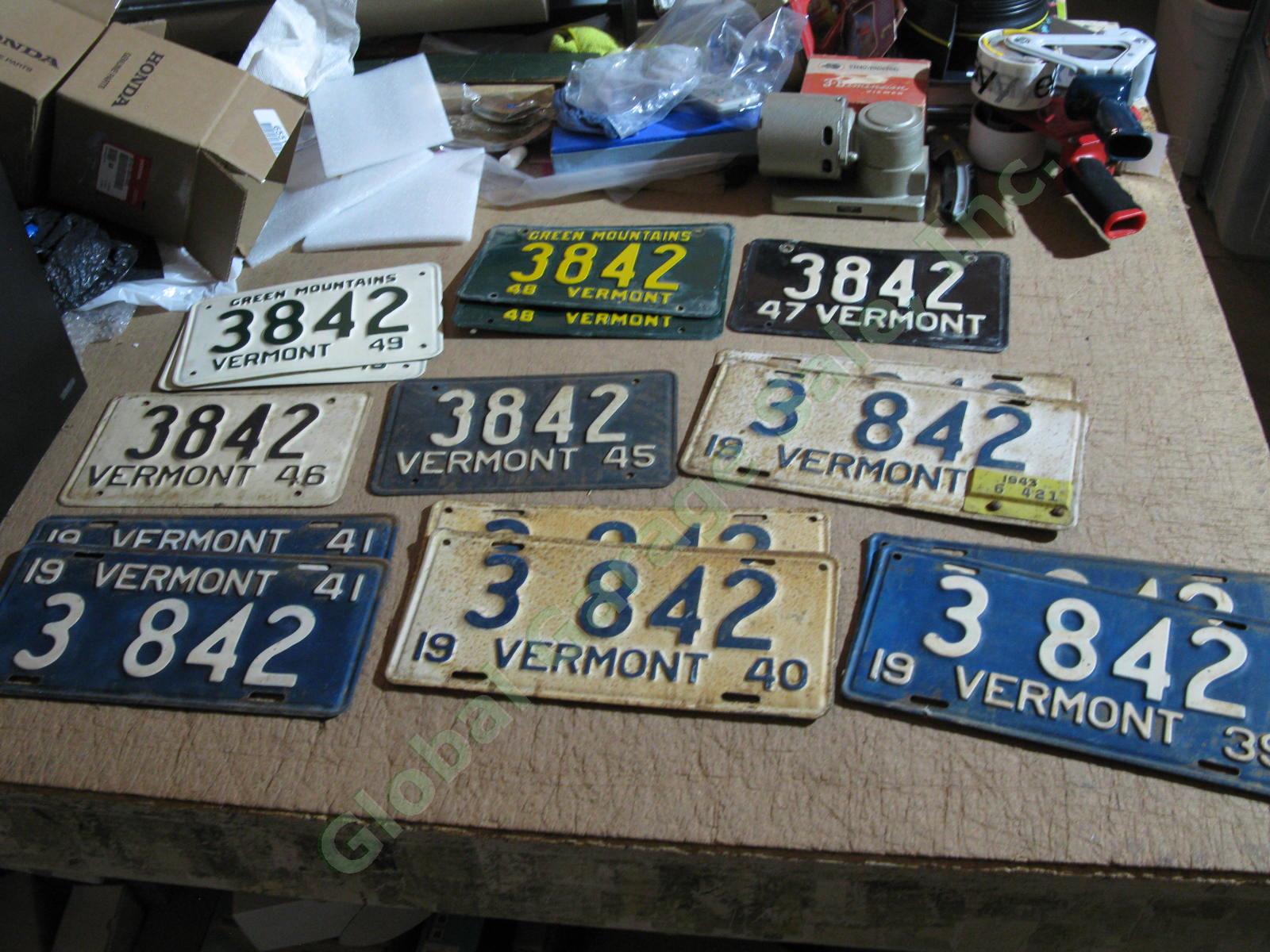 28 Pairs Vermont License Plate Matching Sets & 5 Single 1923-1960