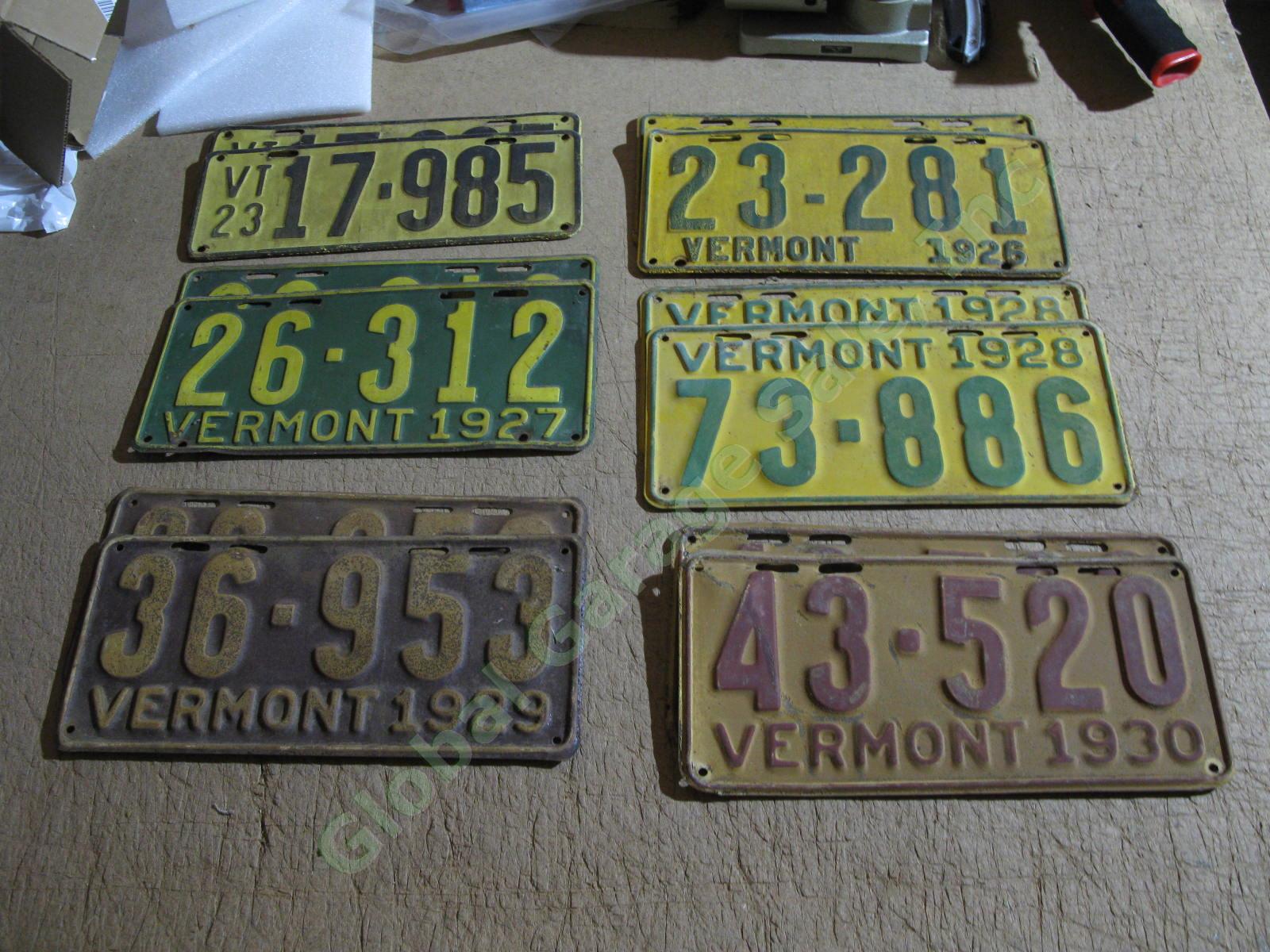 28 Pairs Vermont License Plate Matching Sets & 5 Single 1923-1960 2