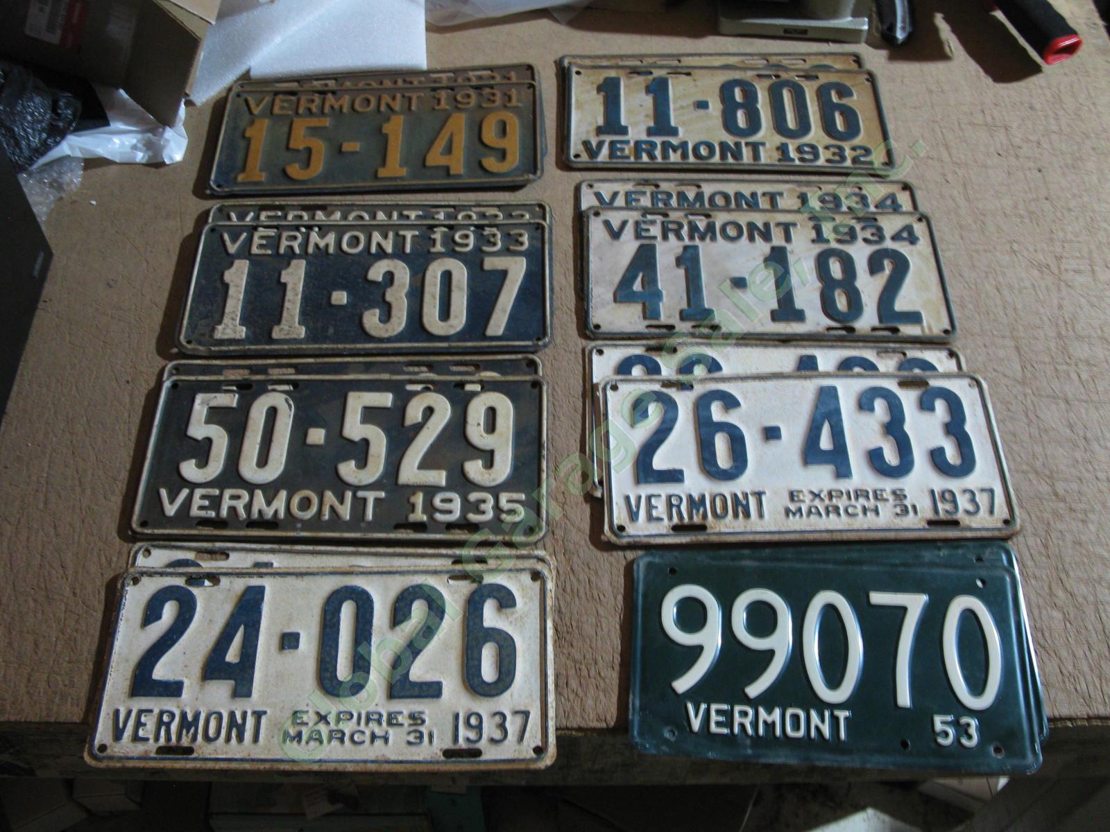 28 Pairs Vermont License Plate Matching Sets & 5 Single 1923-1960 4
