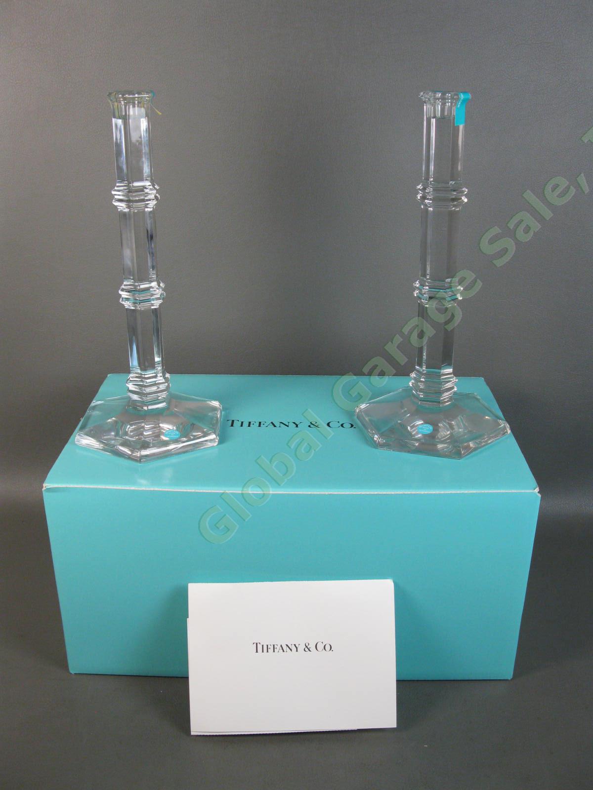 NEW Tiffany & Co Windham Glass Crystal Candlestick Pair of 2 11" Inch Germany NR