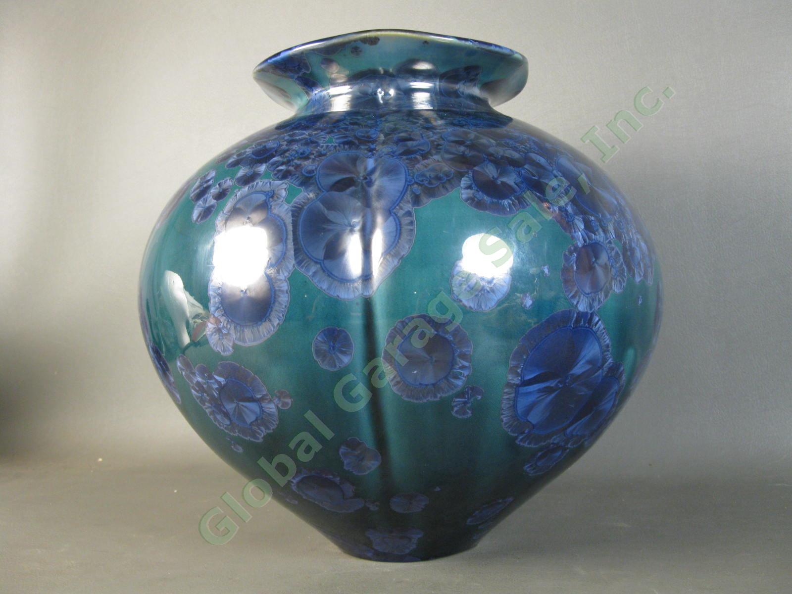 Large Bill Campbell Stellar Art Pottery Blue Drip Crystalline Glaze Lily Vase NR 2