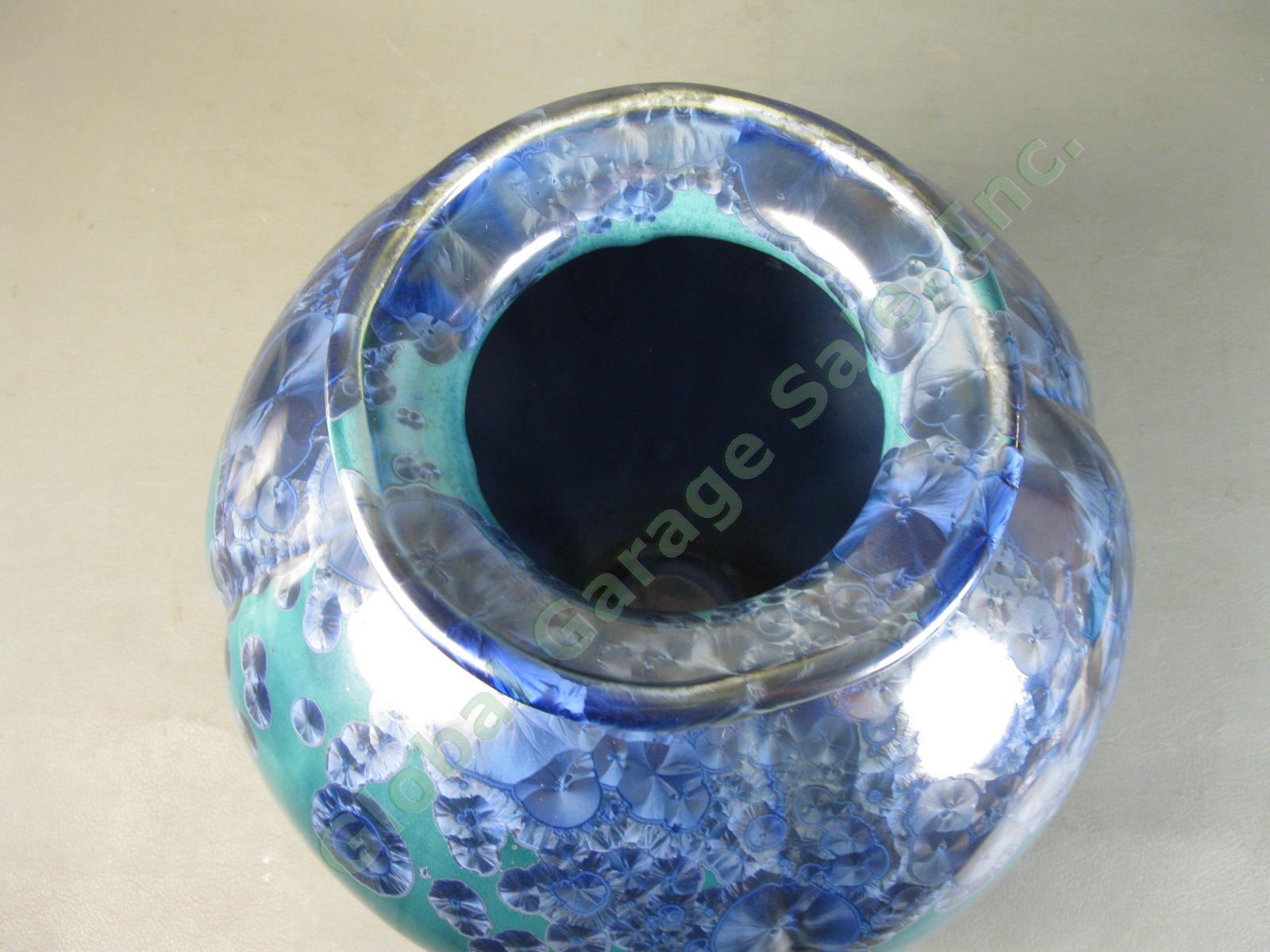 Large Bill Campbell Stellar Art Pottery Blue Drip Crystalline Glaze Lily Vase NR 3