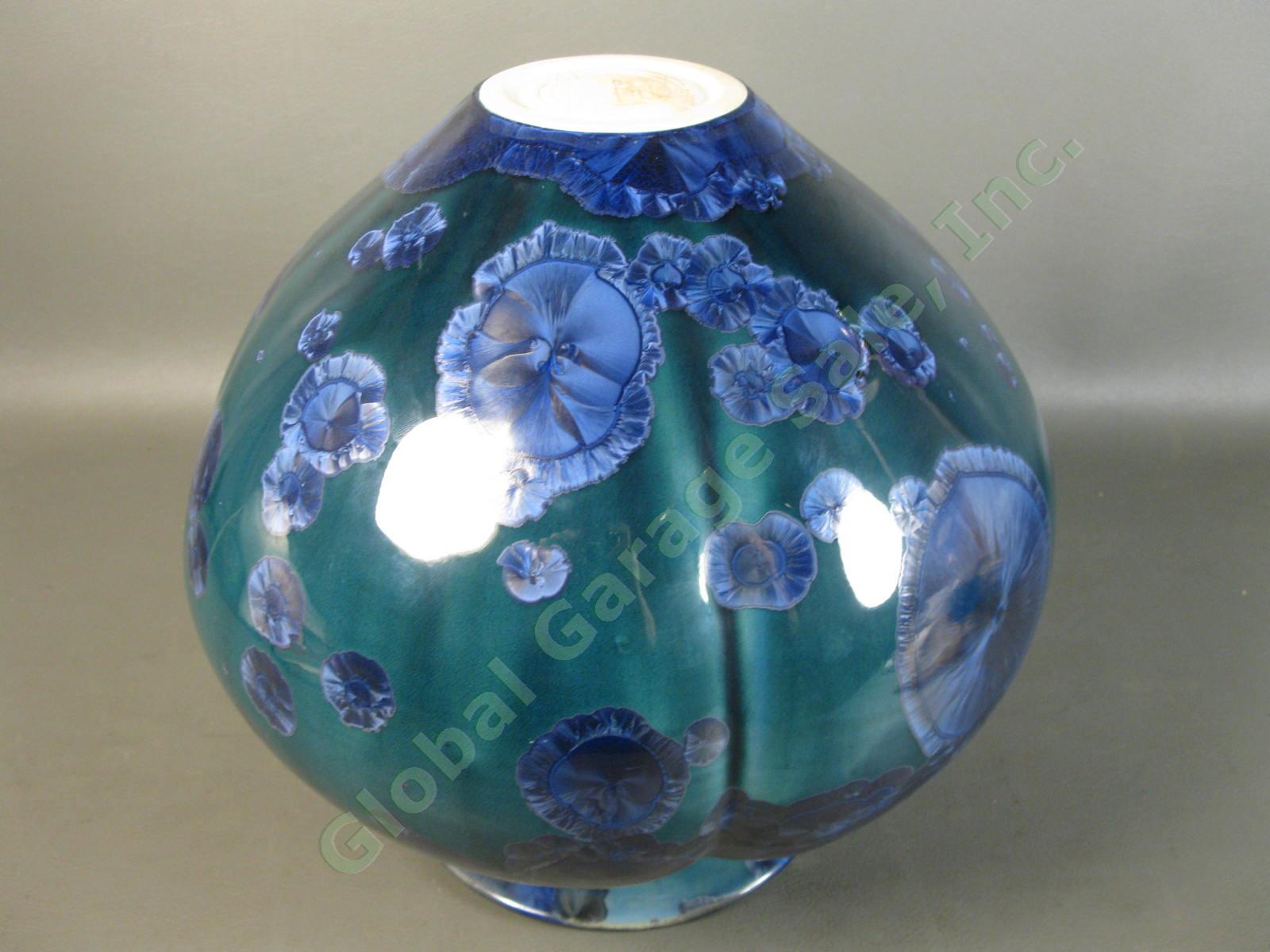 Large Bill Campbell Stellar Art Pottery Blue Drip Crystalline Glaze Lily Vase NR 4
