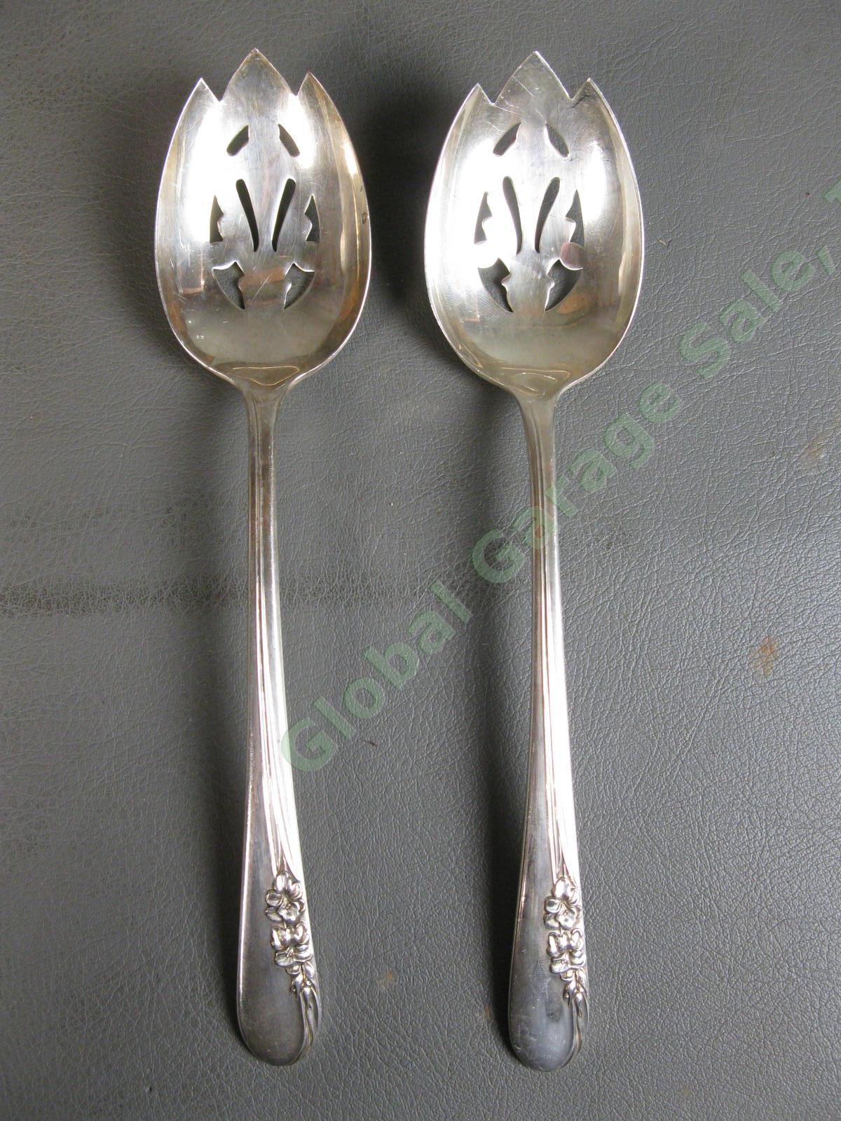 2 International Sterling Silver Blossom Time Pierced Serving Spoon Set Pair 124g