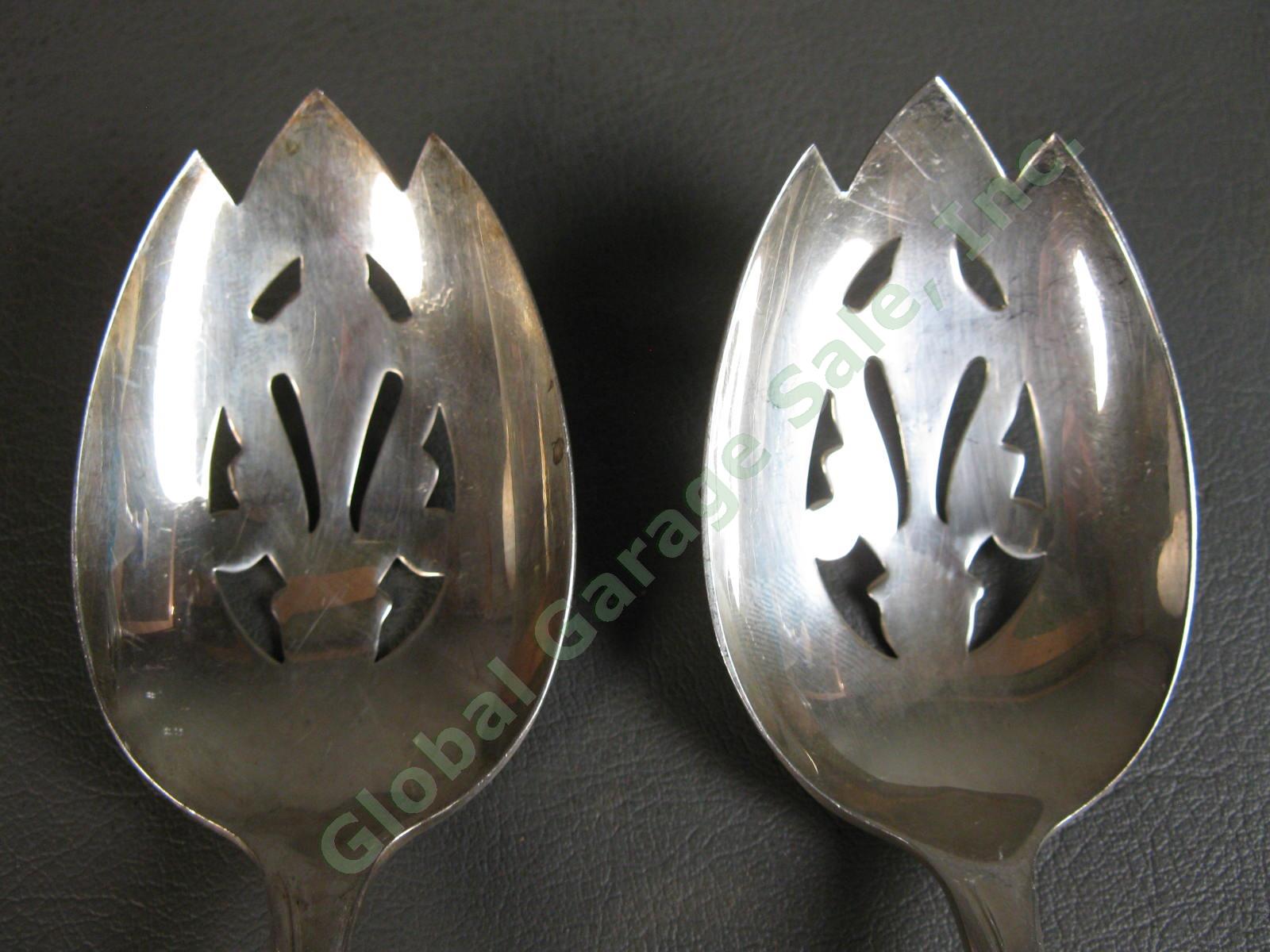 2 International Sterling Silver Blossom Time Pierced Serving Spoon Set Pair 124g 1