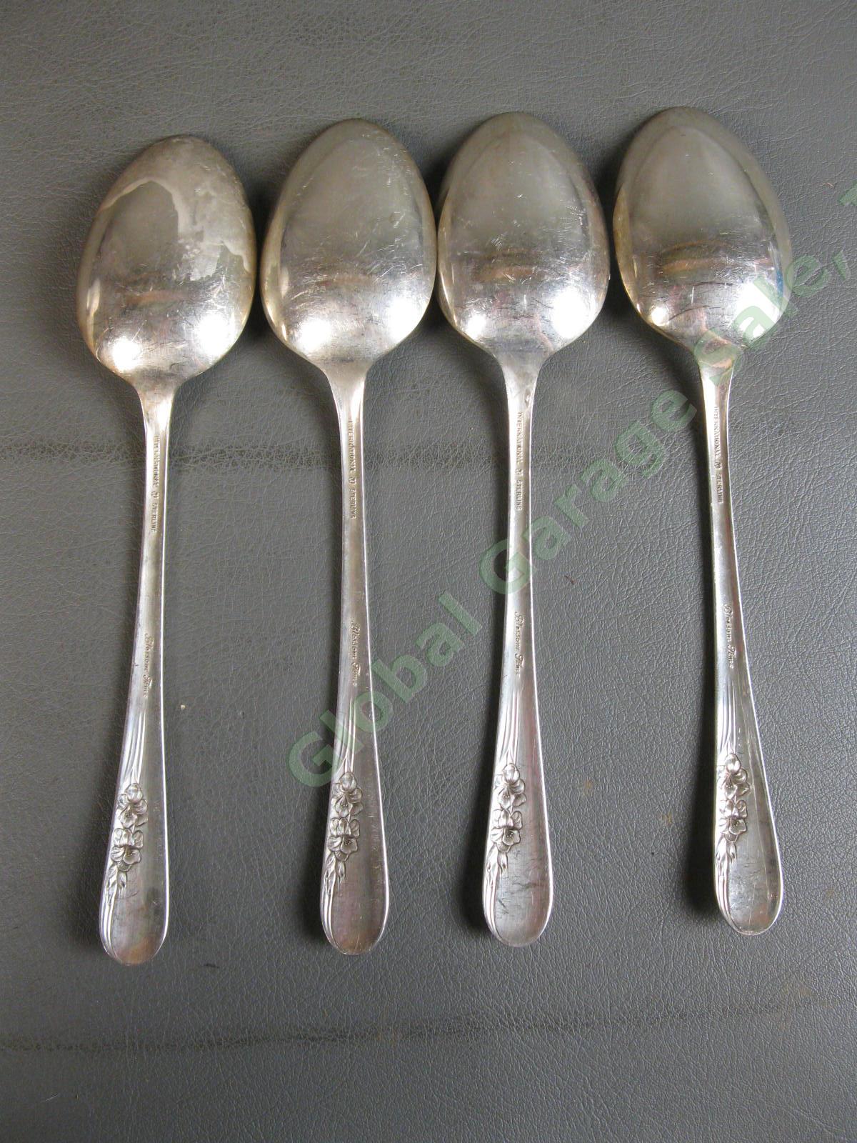 4 International Sterling Silver Blossom Time Tablespoons Serving Spoon Set 252g 2
