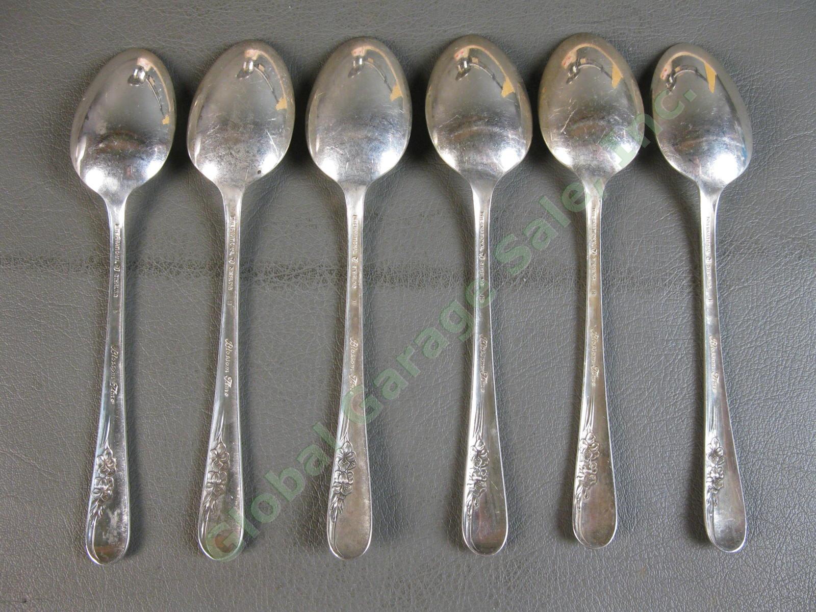 6 International Sterling Silver Blossom Time 6" Teaspoon Tea Spoon Set 184g LOT 2