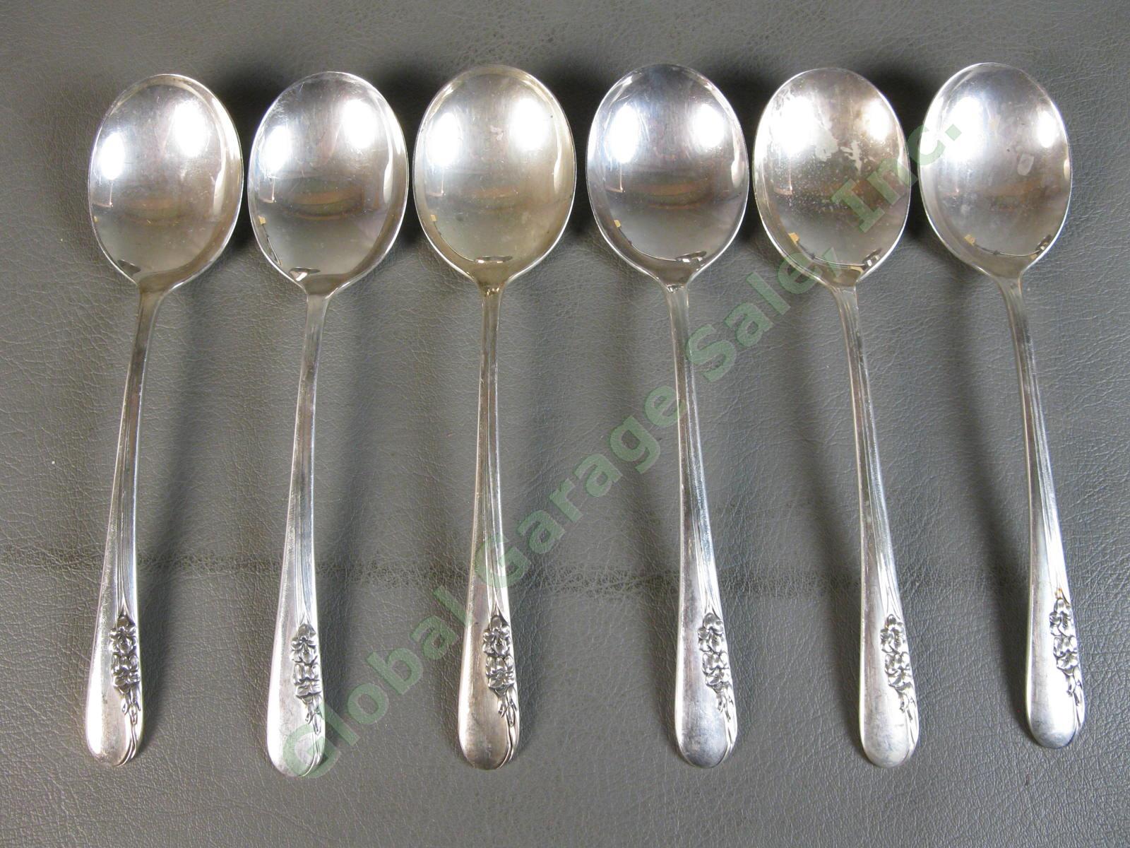 6 International Sterling Silver Blossom Time Round Bowl Soup Spoon Set 220g LOT
