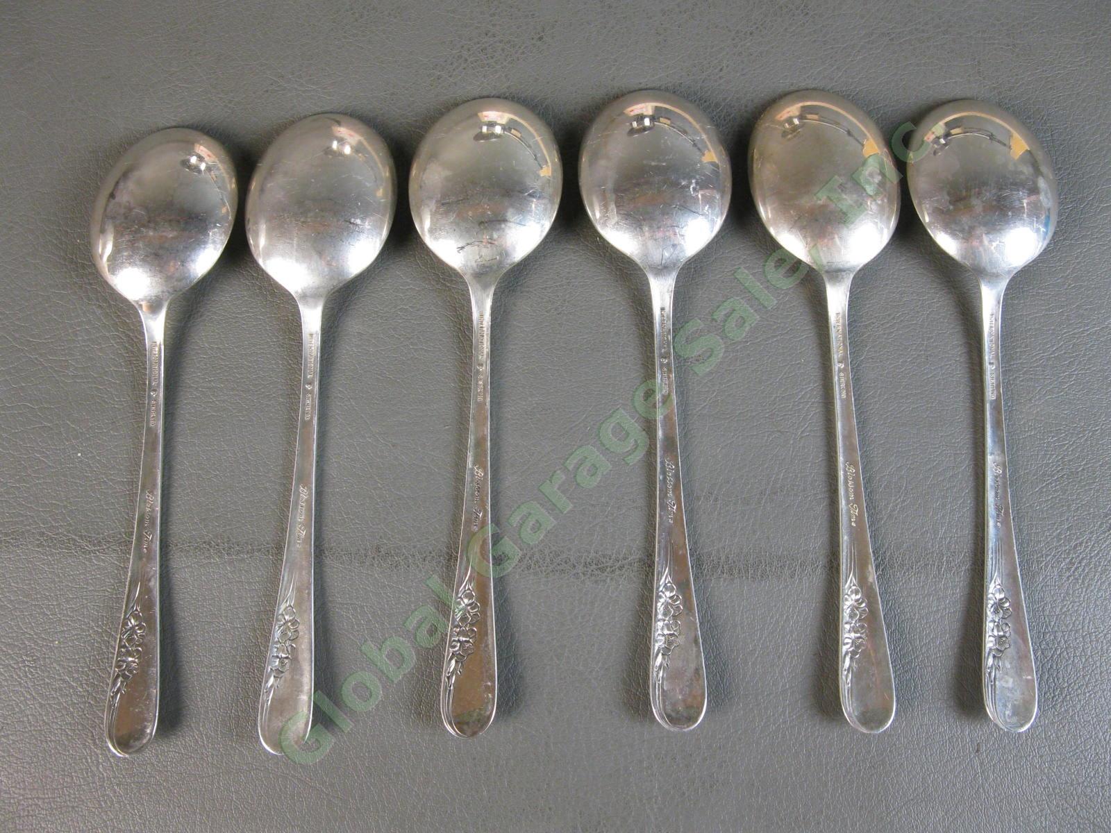 6 International Sterling Silver Blossom Time Round Bowl Soup Spoon Set 220g LOT 2