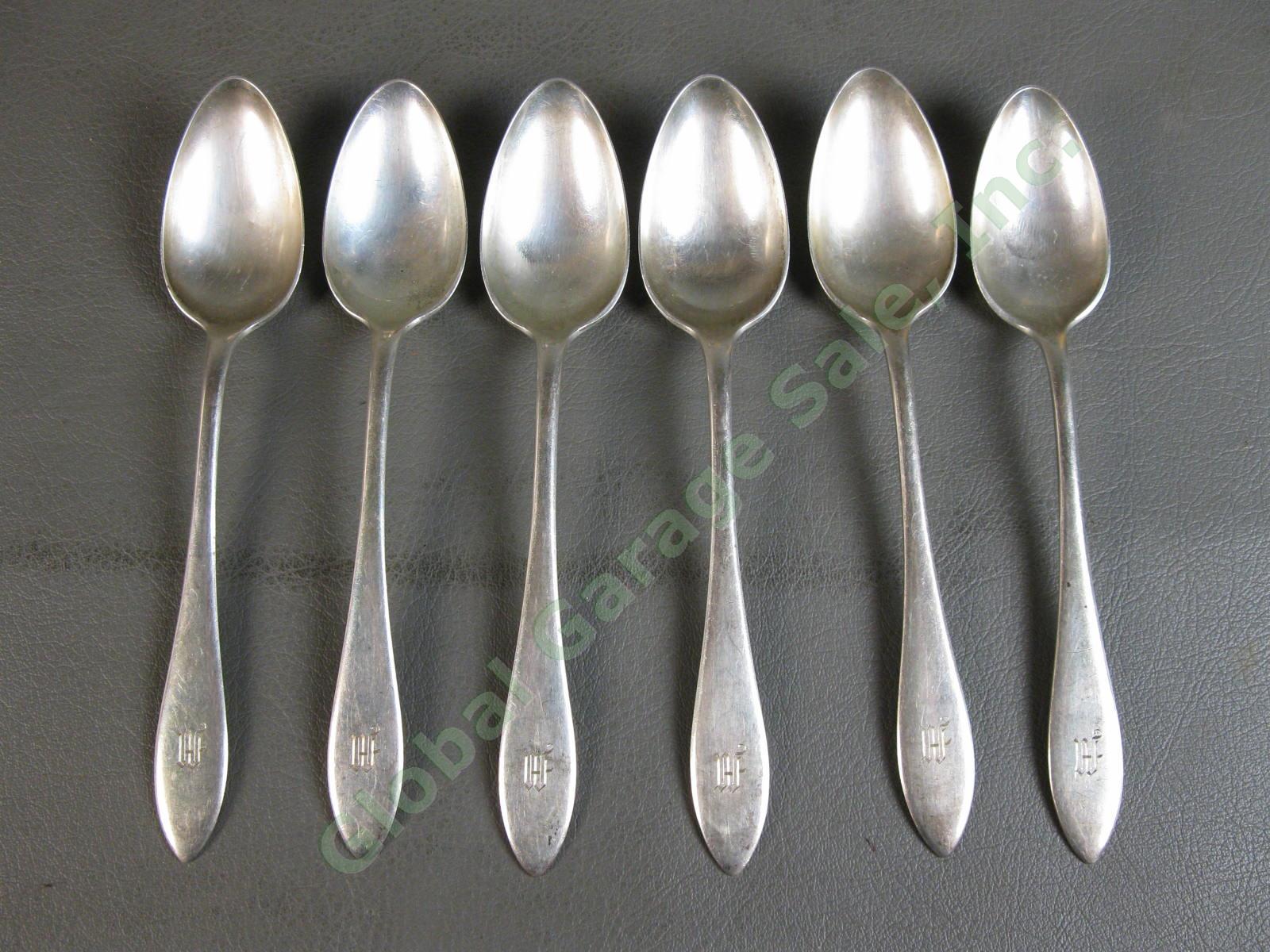 6 Antique 1905 Towle Lafayette Sterling Silver Teaspoon Spoon Set 6 1/8" 151g NR