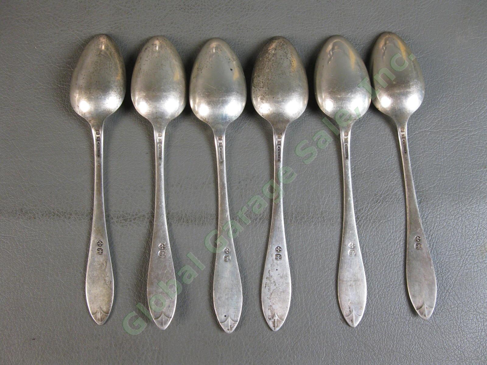 6 Antique 1905 Towle Lafayette Sterling Silver Teaspoon Spoon Set 6 1/8" 151g NR 2
