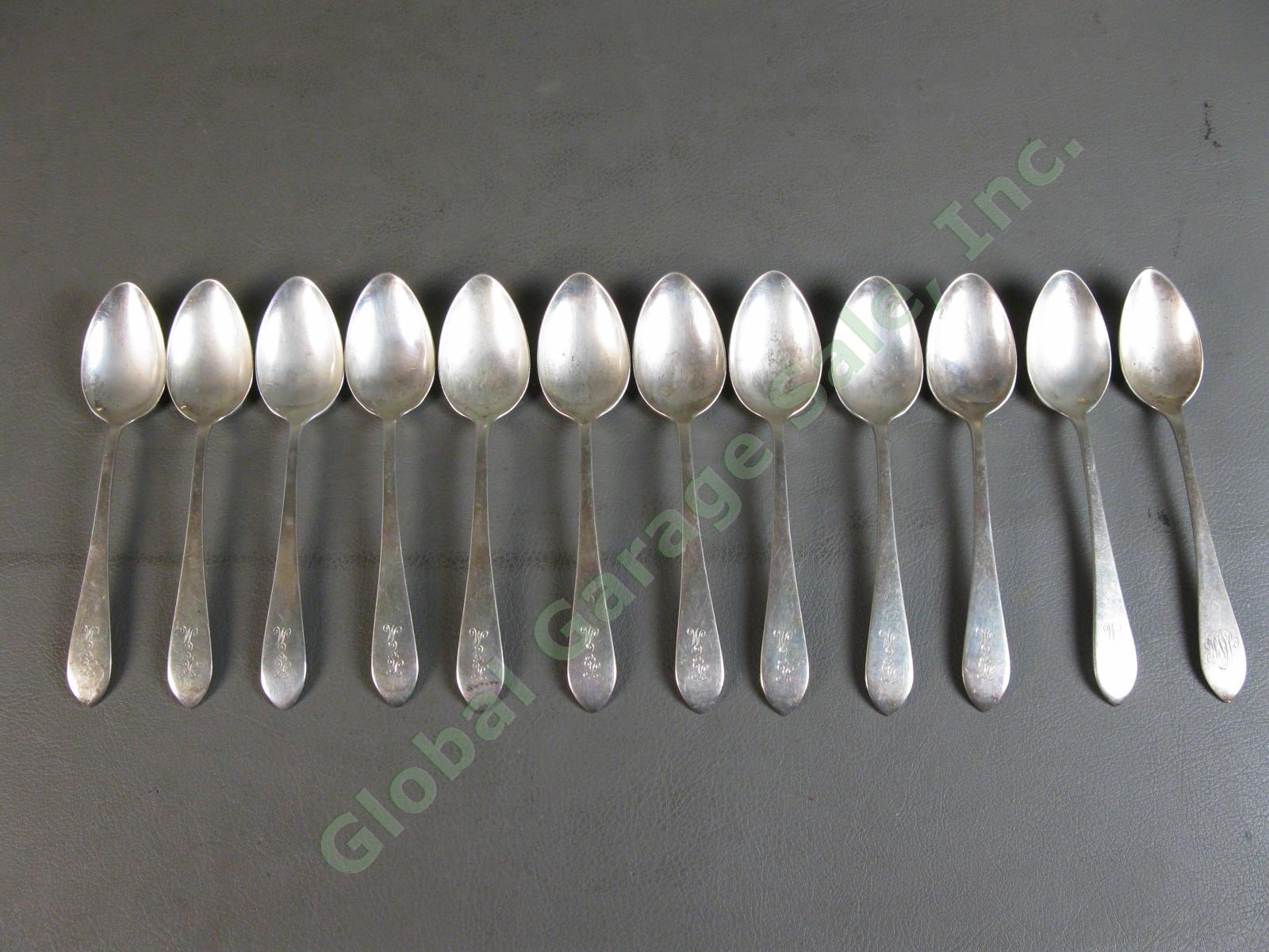 12 Dominick & Haff Pointed Antique Sterling Silver Teaspoon Spoon Set KEM 357g