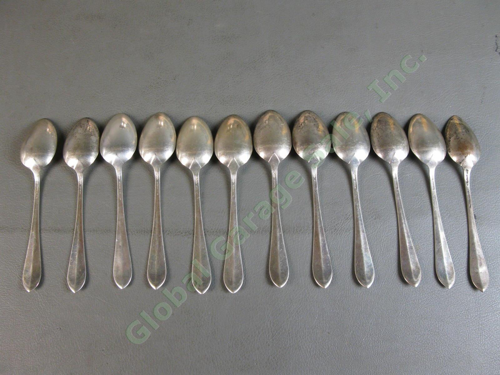 12 Dominick & Haff Pointed Antique Sterling Silver Teaspoon Spoon Set KEM 357g 4