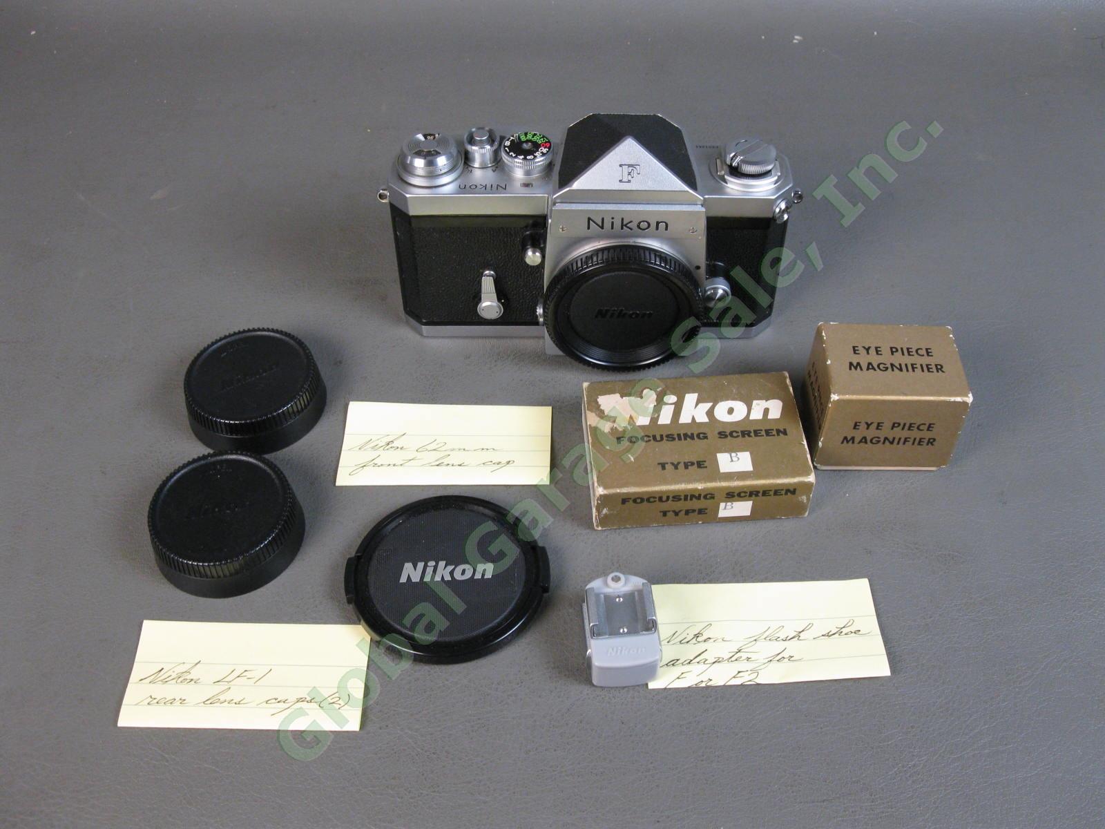 Nikon F Chrome 35mm Film Camera Body Eye Level View Finder Flash Shoe MORE NR