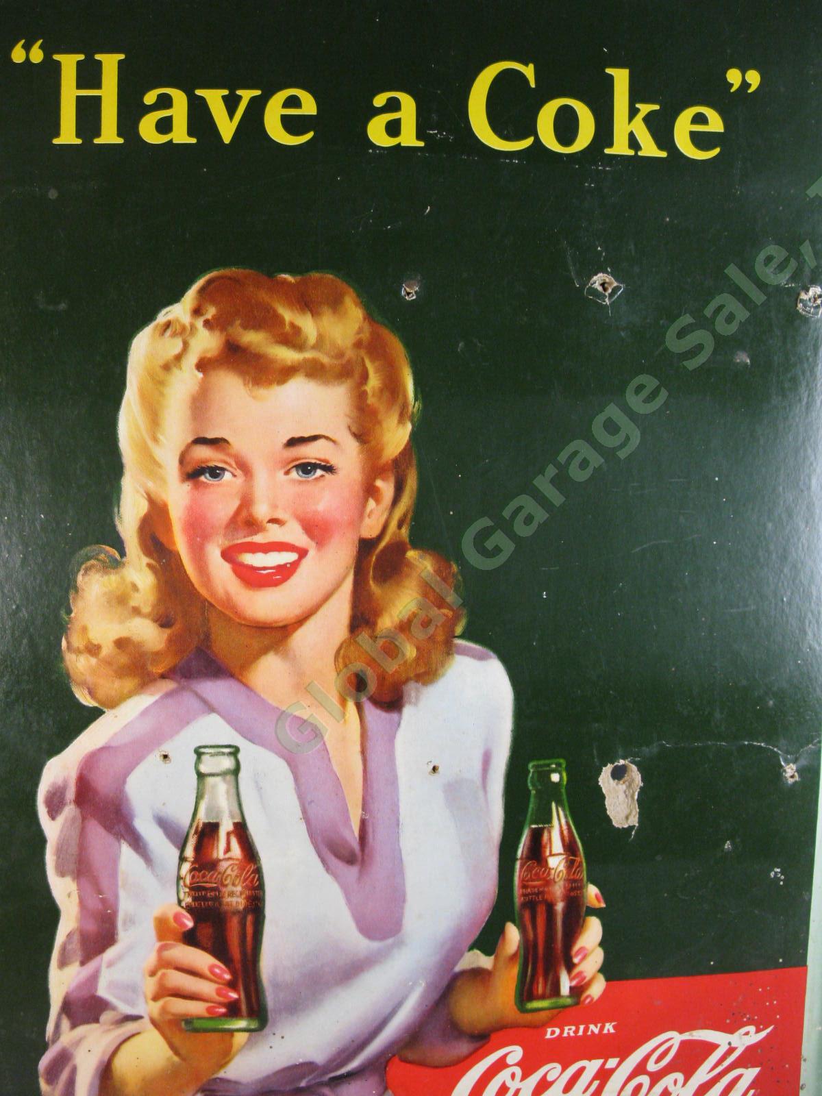 ORIGINAL VTG WWII 1943 HAVE A COKE Coca-Cola Cardboard Poster 27x16 Inch Sign NR 5