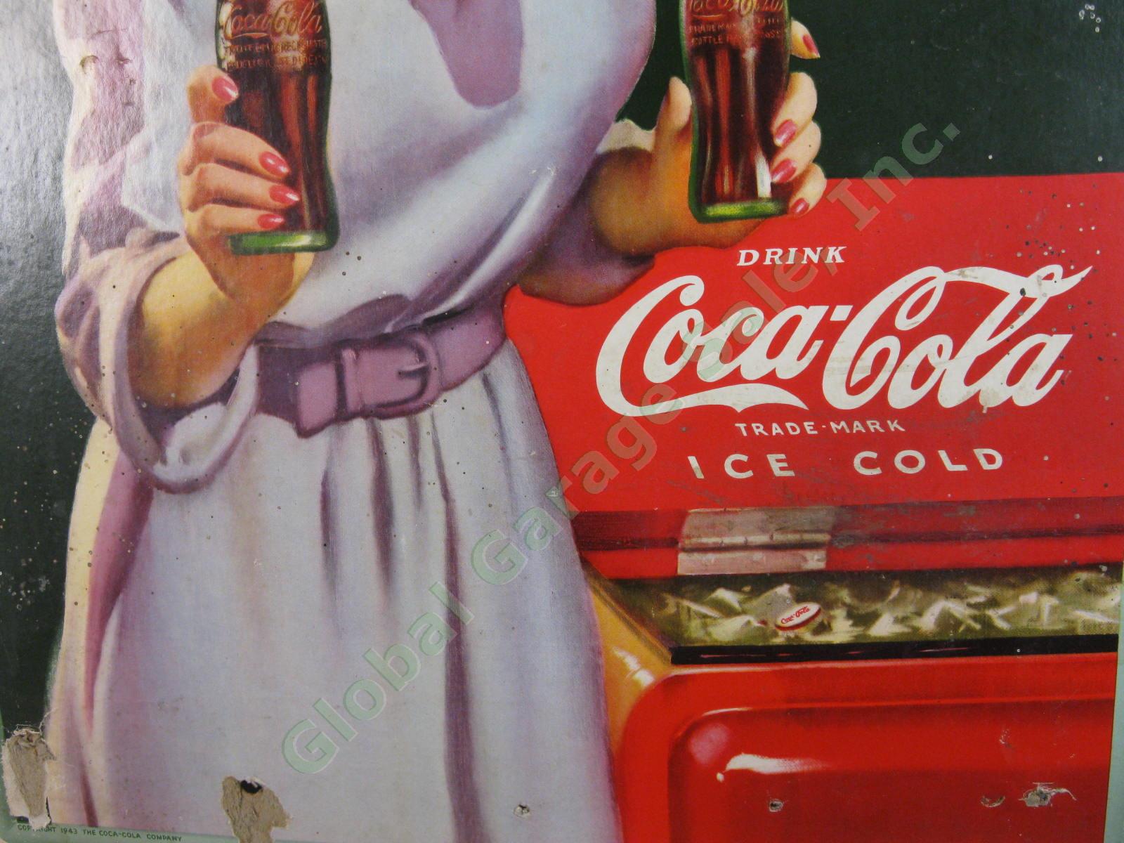 ORIGINAL VTG WWII 1943 HAVE A COKE Coca-Cola Cardboard Poster 27x16 Inch Sign NR 6