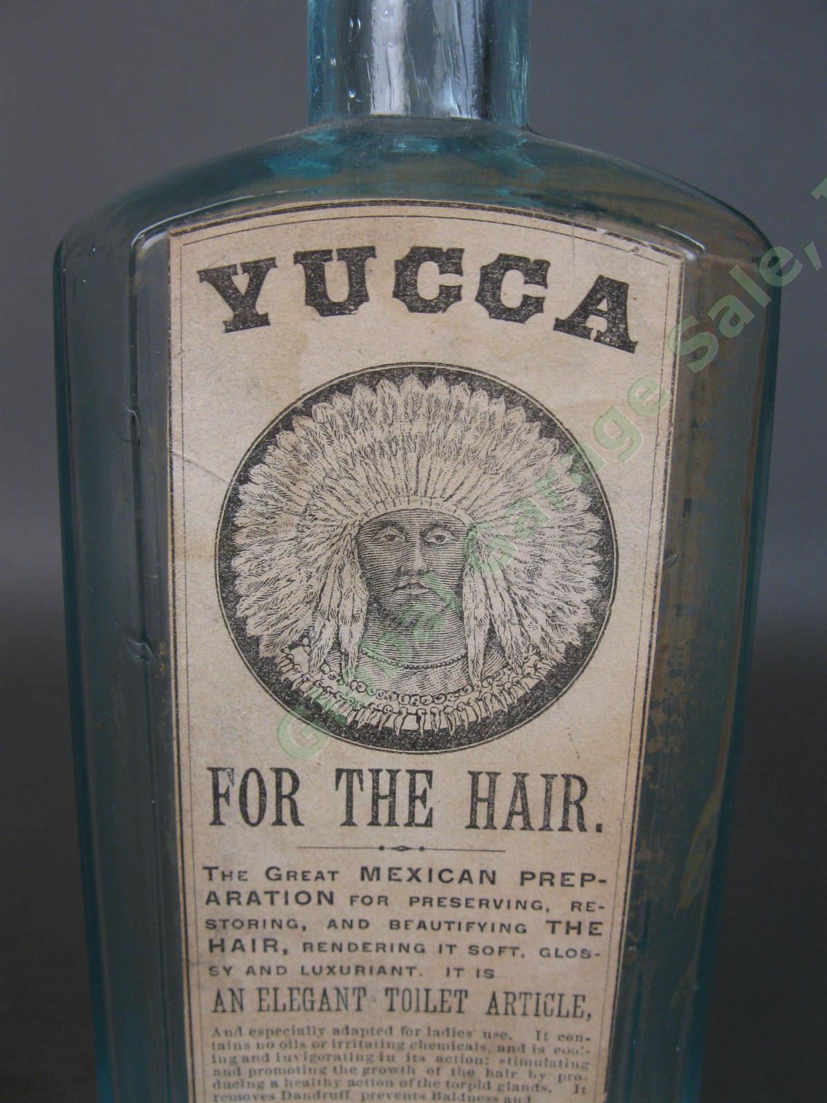 Antique Burlington Vermont Glass Bottle Yucca For The Hair Mexican Treatment NR 1