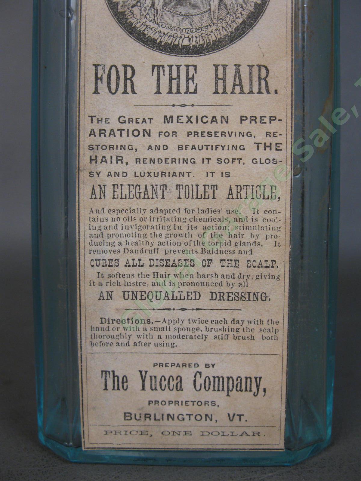 Antique Burlington Vermont Glass Bottle Yucca For The Hair Mexican Treatment NR 2