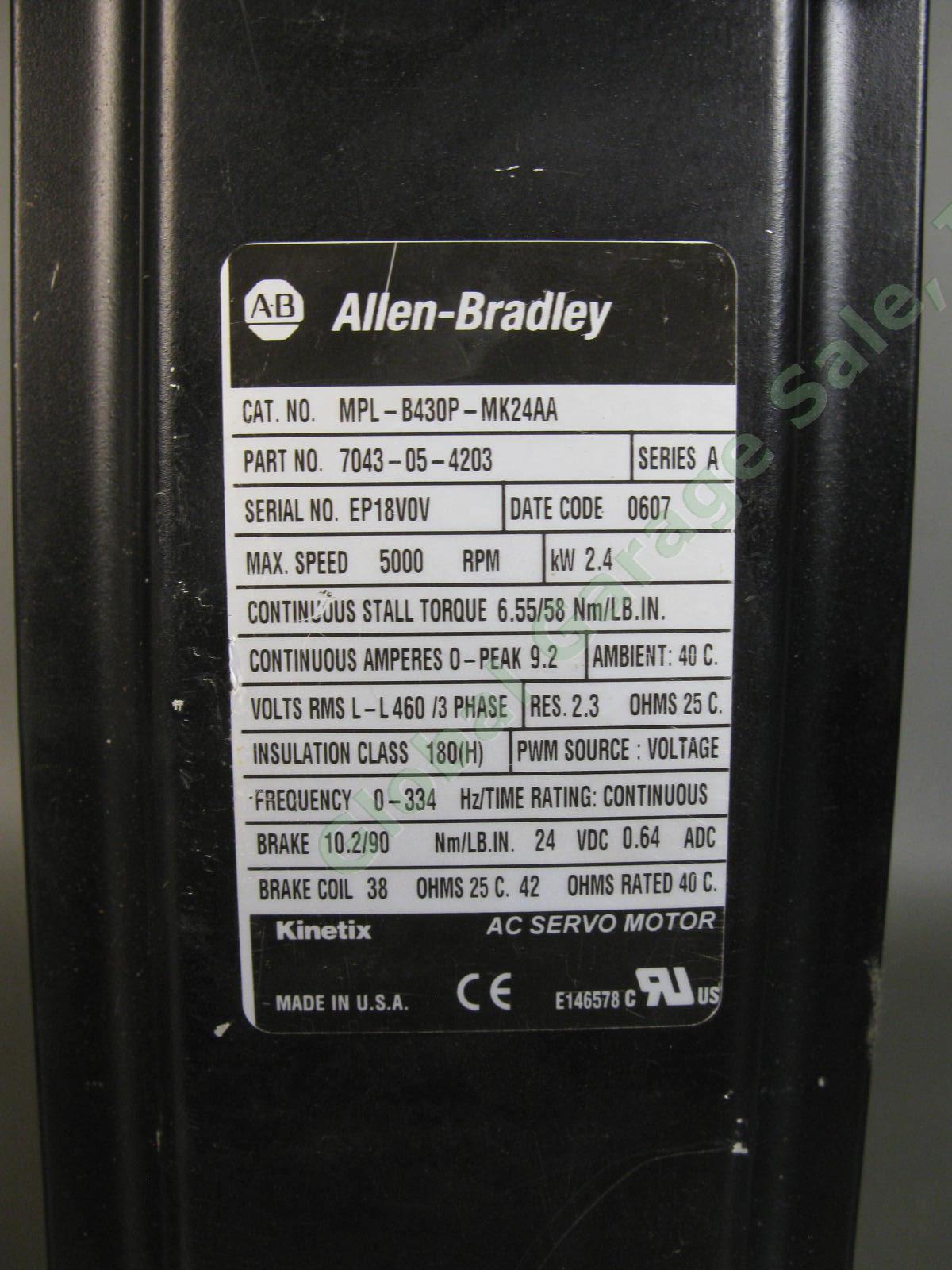 Allen Bradley MPL-B430P-MK24AA Brushless Low Inertia Servo Motor 460V 5000RPM 1