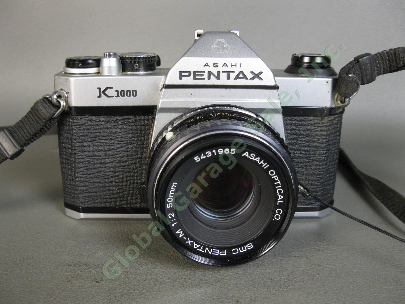 Asahi Pentax K1000 35mm SLR Film Camera M 1:2 50mm Lens 75-230 Zoom Kit LOT Set 1